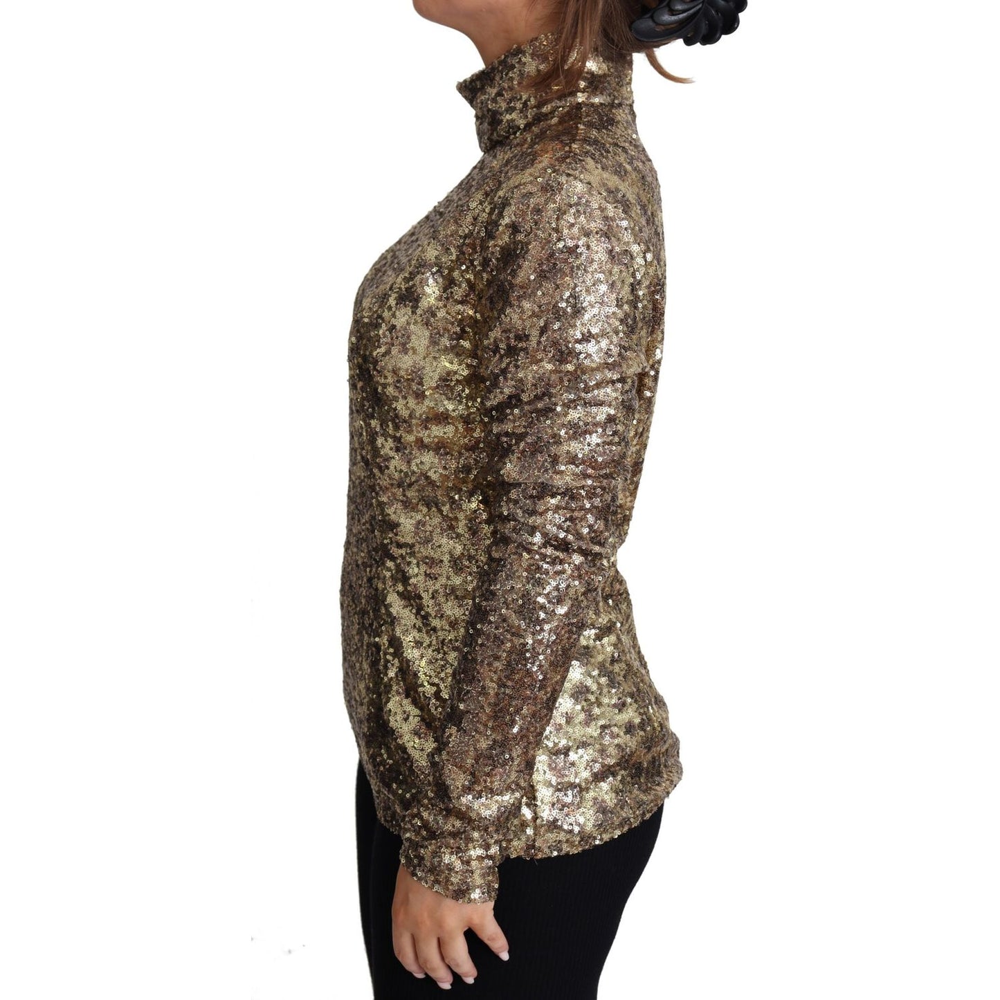 Dolce & Gabbana Sequined Turtleneck Full Zip Sweater in Brown Dolce & Gabbana Dark Olive Green
