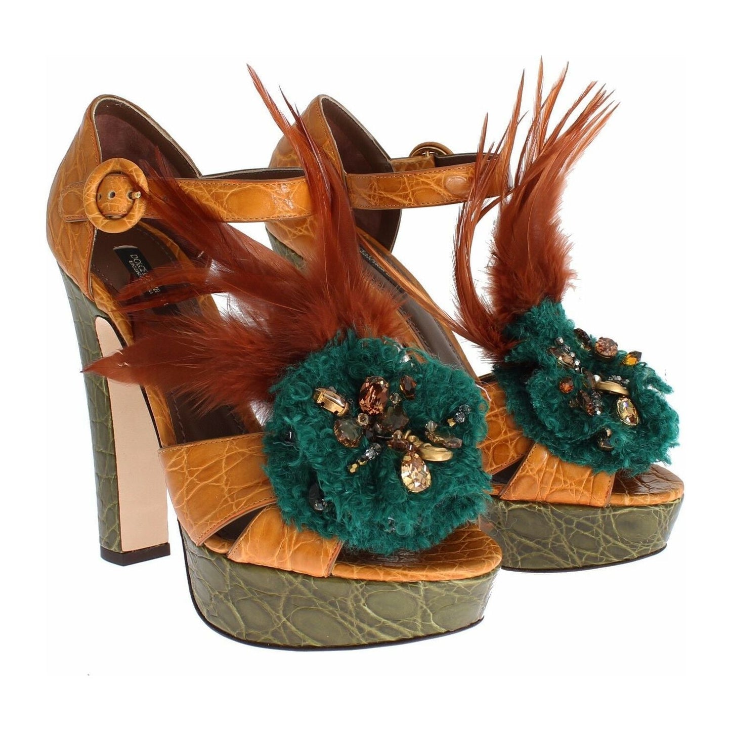 Dolce & Gabbana Multicolor Crystal Ankle Strap Platform Sandals Dolce & Gabbana Saddle Brown