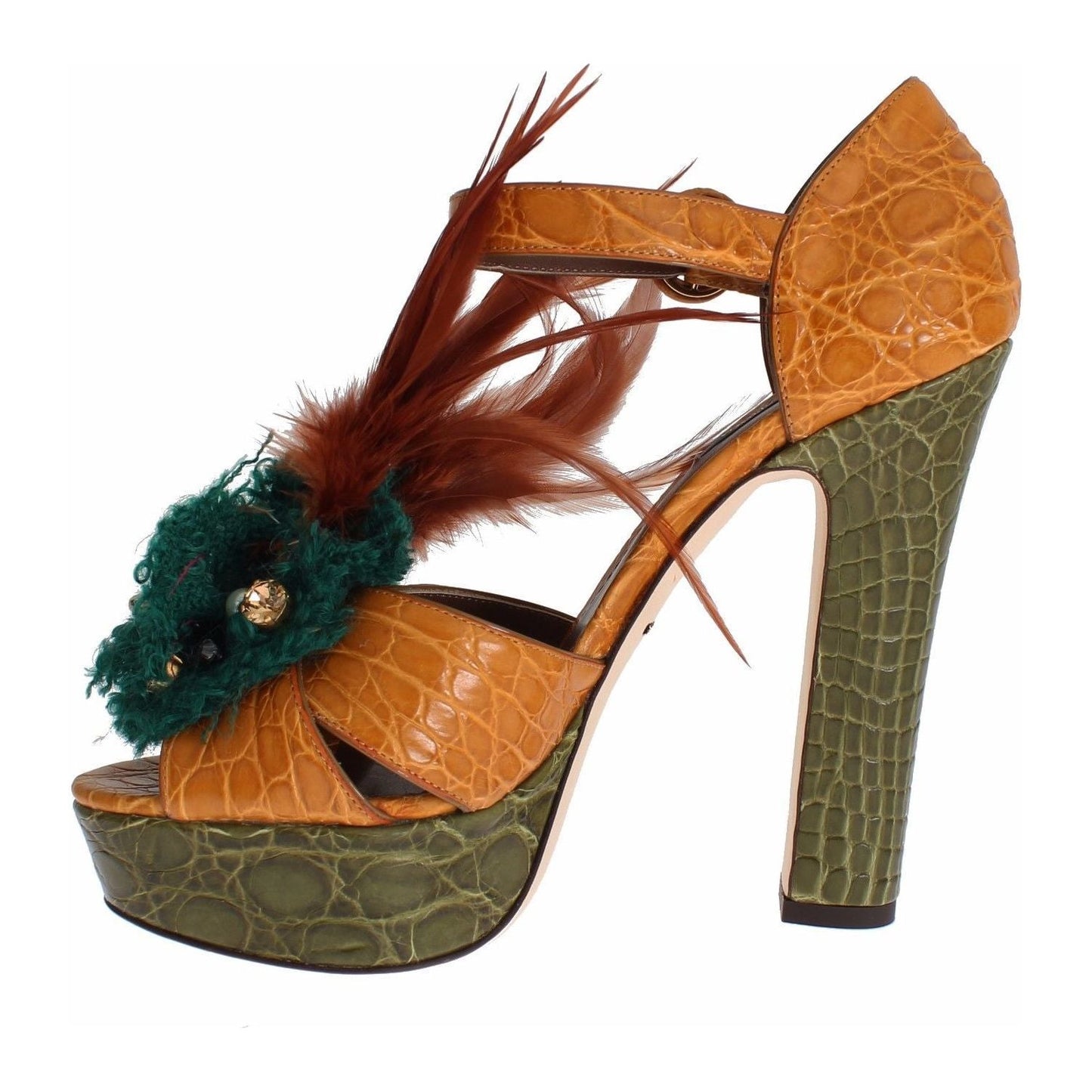 Dolce & Gabbana Multicolor Crystal Ankle Strap Platform Sandals Dolce & Gabbana Saddle Brown