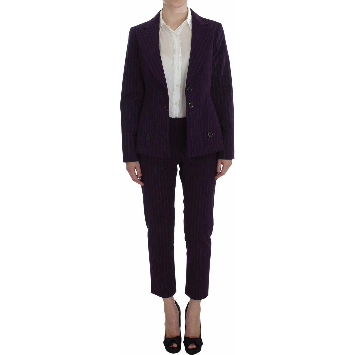 BENCIVENGA Elegant Striped Pant & Blazer Suit BENCIVENGA Black