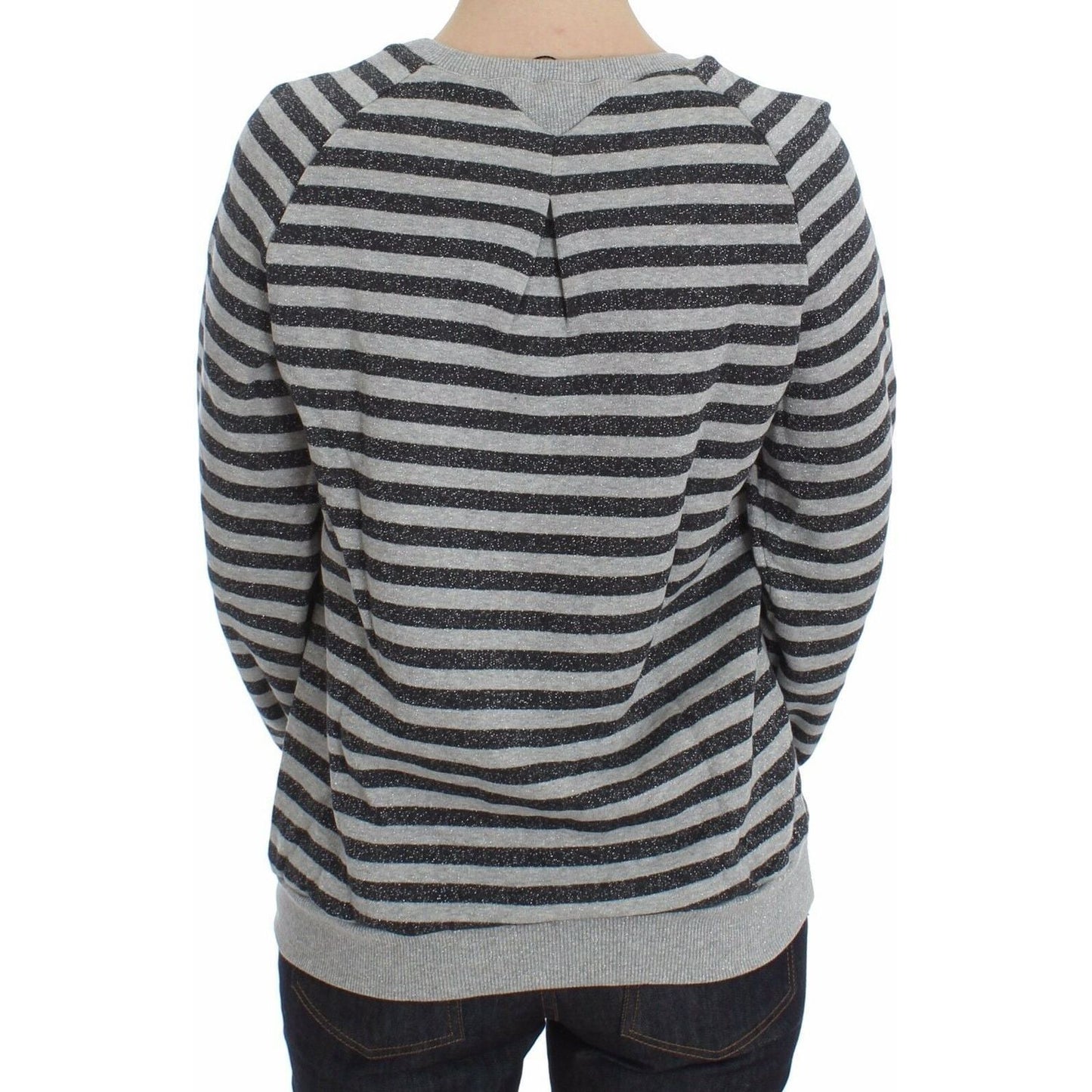Exte Chic Gray Striped Crew-Neck Sweater Exte Dark Slate Gray