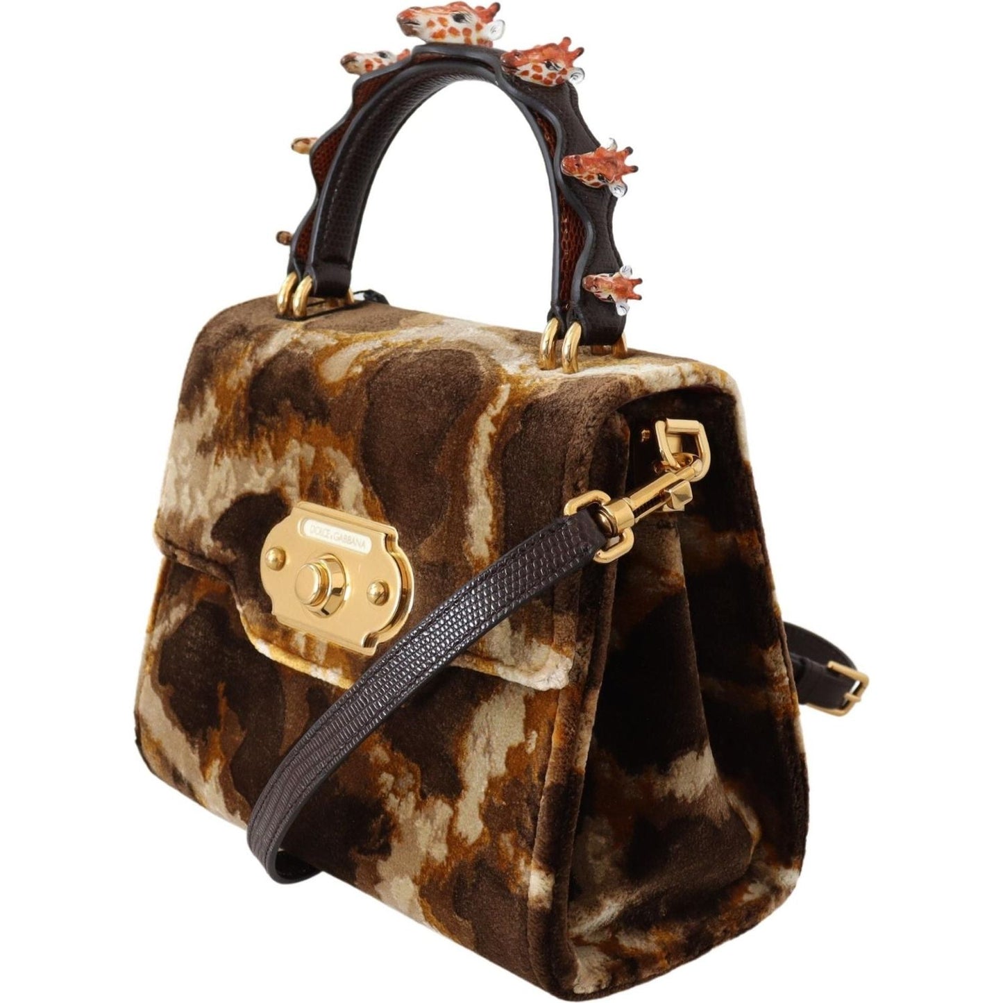 Dolce & Gabbana Elegant Giraffe Pattern Welcome Bag with Gold Accents Dolce & Gabbana Black