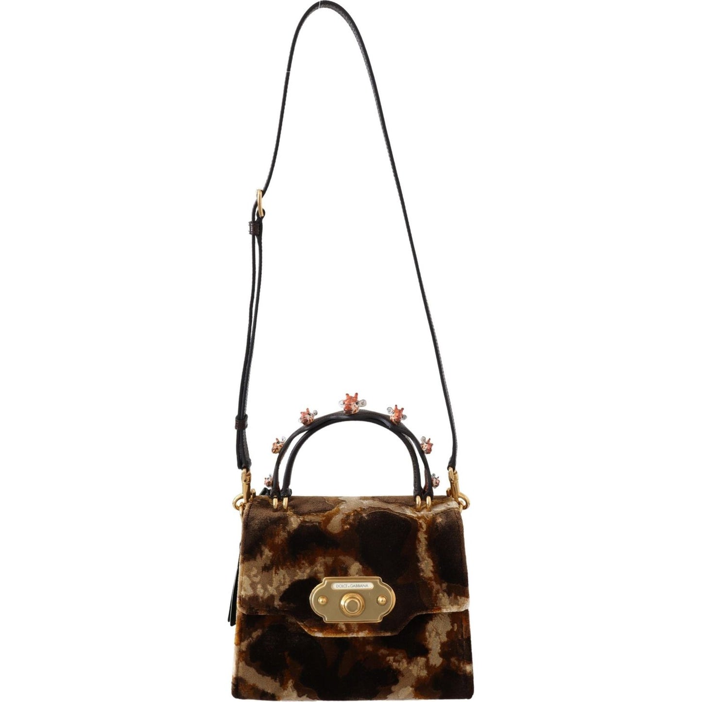 Dolce & Gabbana Elegant Giraffe Pattern Welcome Bag with Gold Accents Dolce & Gabbana Black