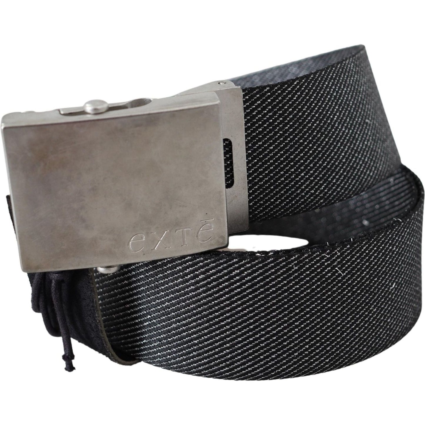 Exte Elegant Black Canvas Waist Belt with Silver Buckle Belt Exte Dark Slate Gray
