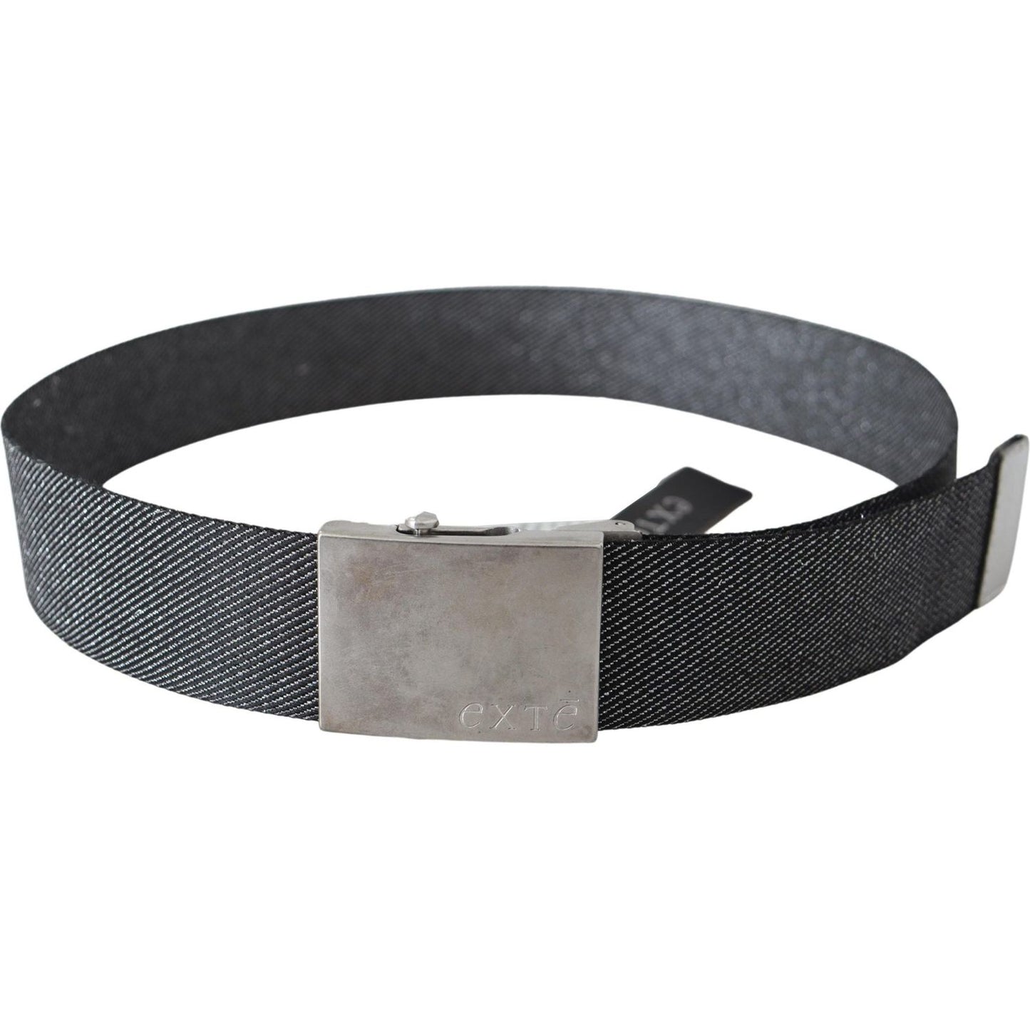 Exte Elegant Black Canvas Waist Belt with Silver Buckle Belt Exte Dark Slate Gray