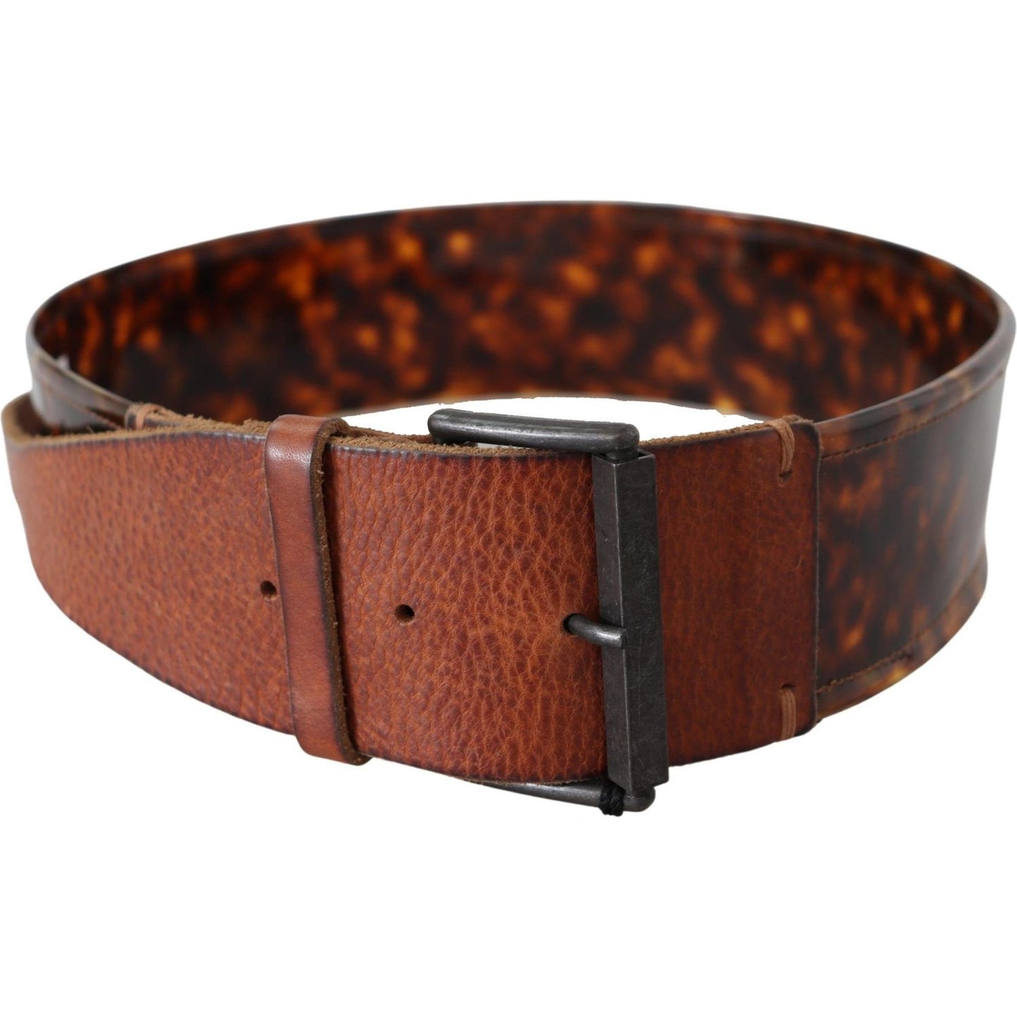 Ermanno Scervino Elegant Dark Brown Leather Belt with Vintage Buckle WOMAN BELTS Ermanno Scervino Saddle Brown