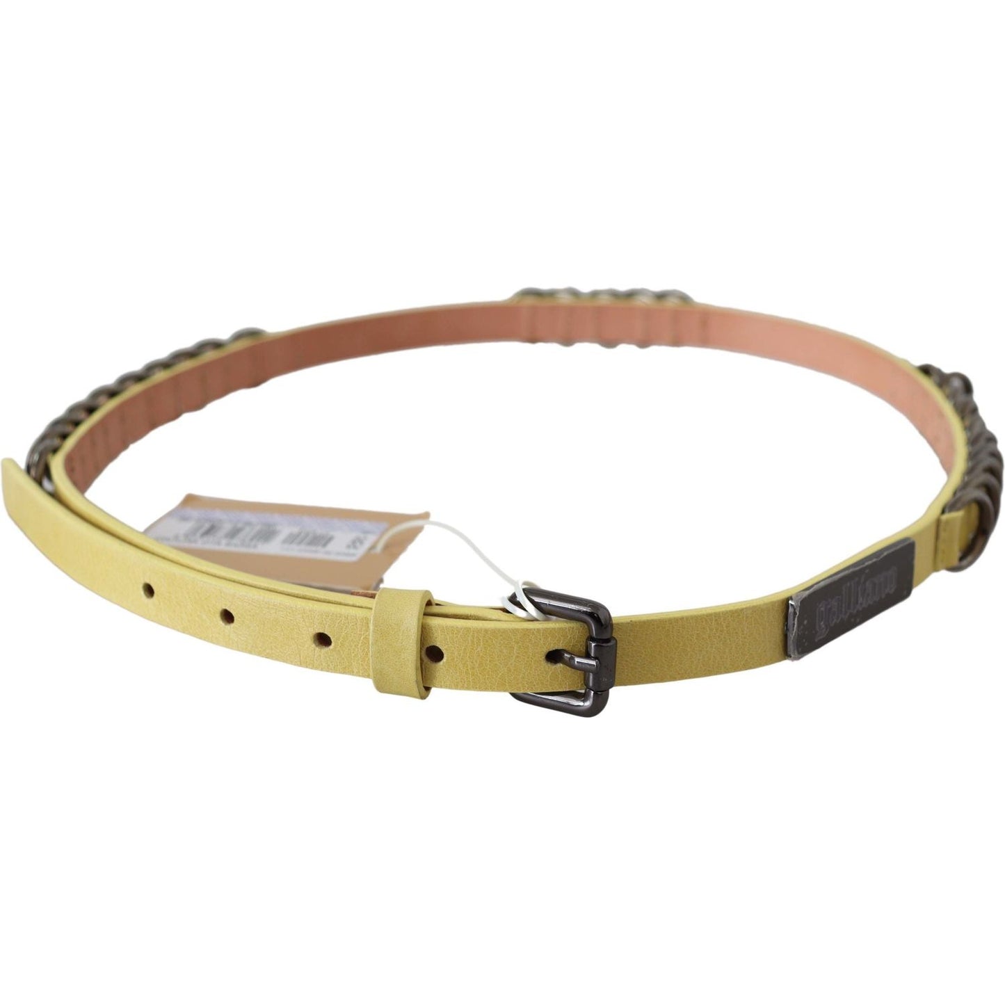 John Galliano Chic Yellow Leather Skinny Belt Belt John Galliano Dark Khaki