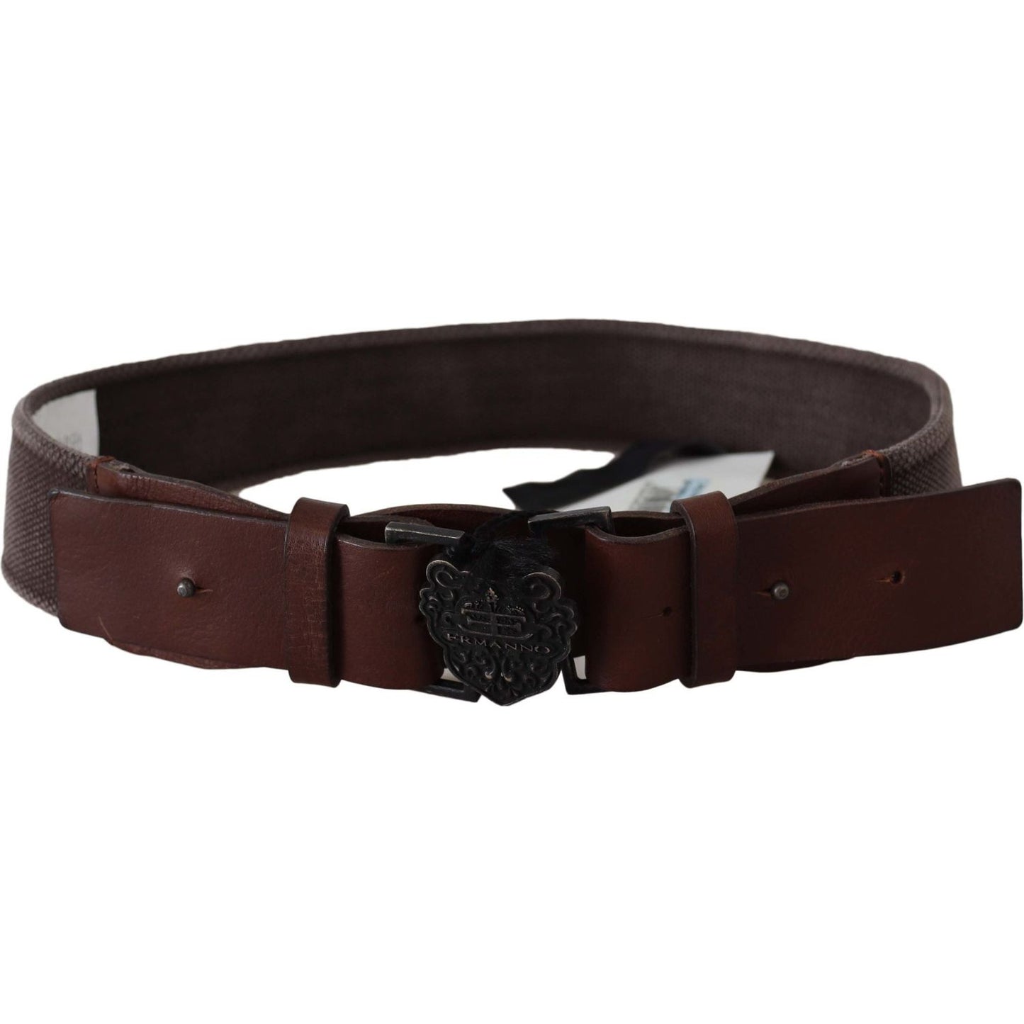 Ermanno Scervino Classic Dark Brown Leather Belt with Logo Buckle Belt Ermanno Scervino Black
