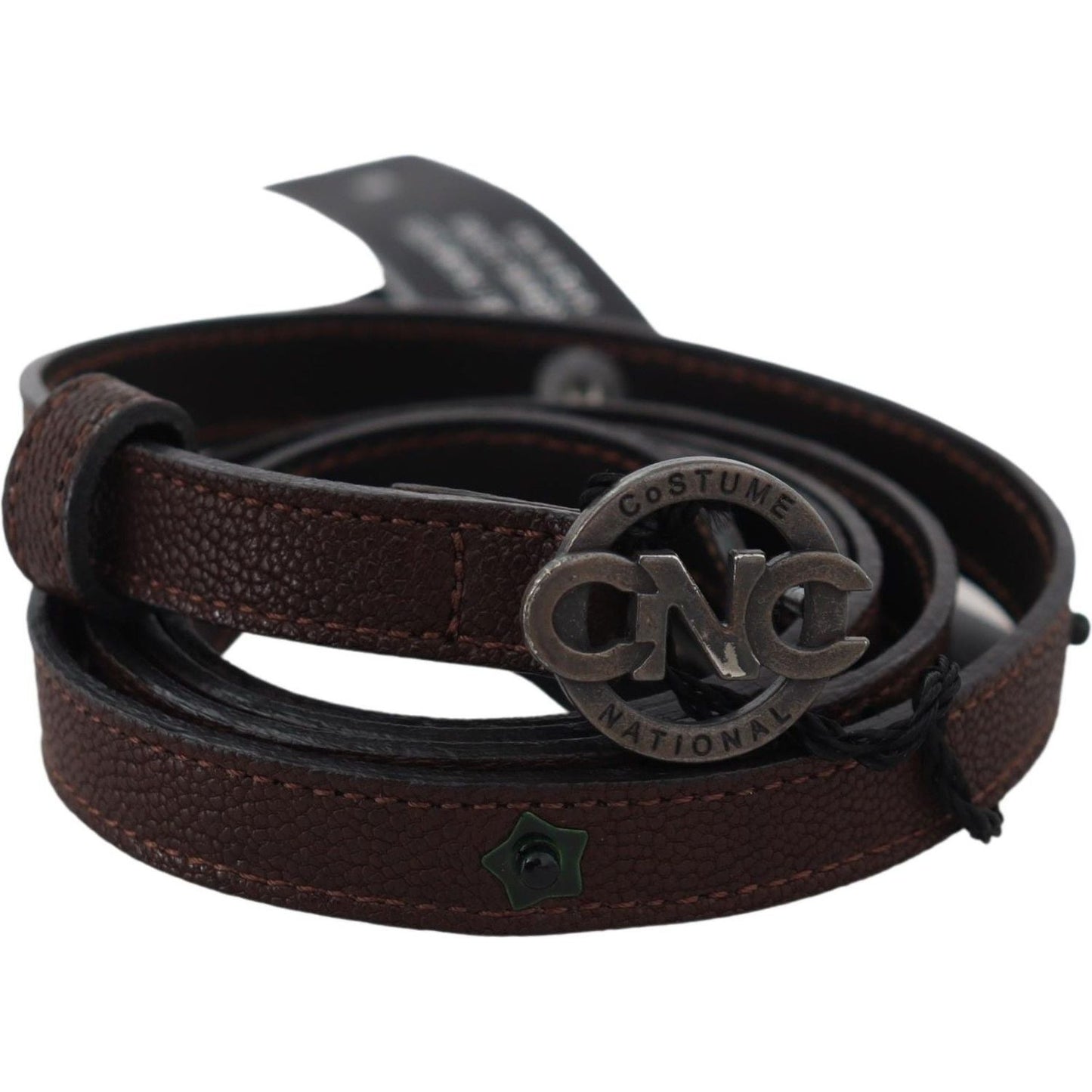 Costume National Elegant Brown Leather Belt with Rustic Hardware Belt Costume National Black