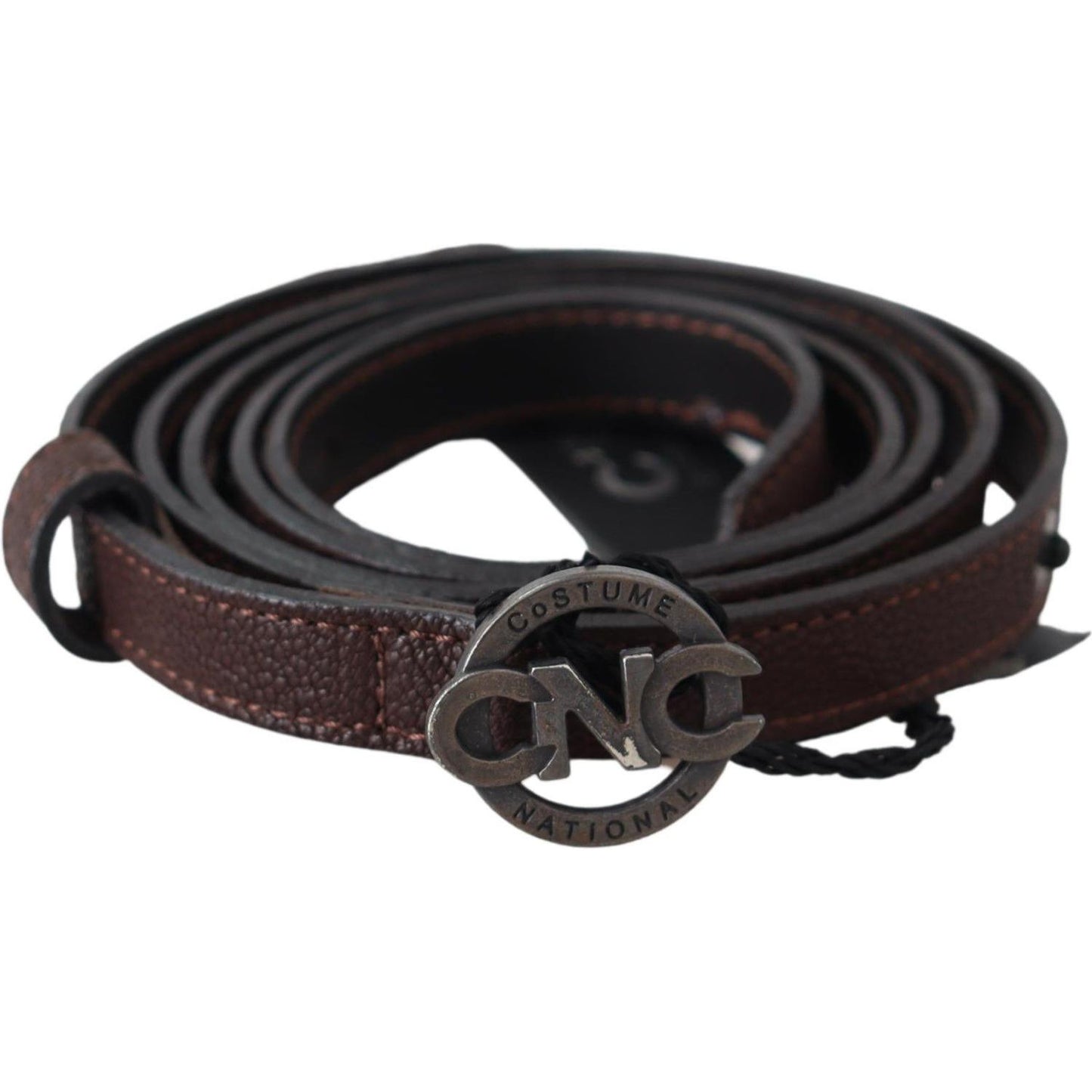 Costume National Elegant Brown Leather Belt with Rustic Hardware Belt Costume National Dark Slate Gray
