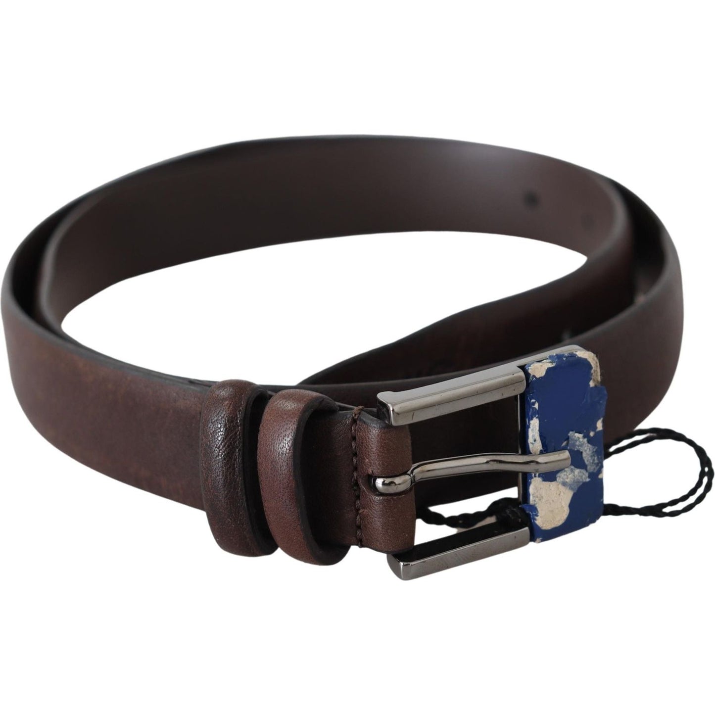 Costume National Elegant Brown Leather Classic Belt with Silver-Tone Buckle Belt Costume National Dark Slate Gray