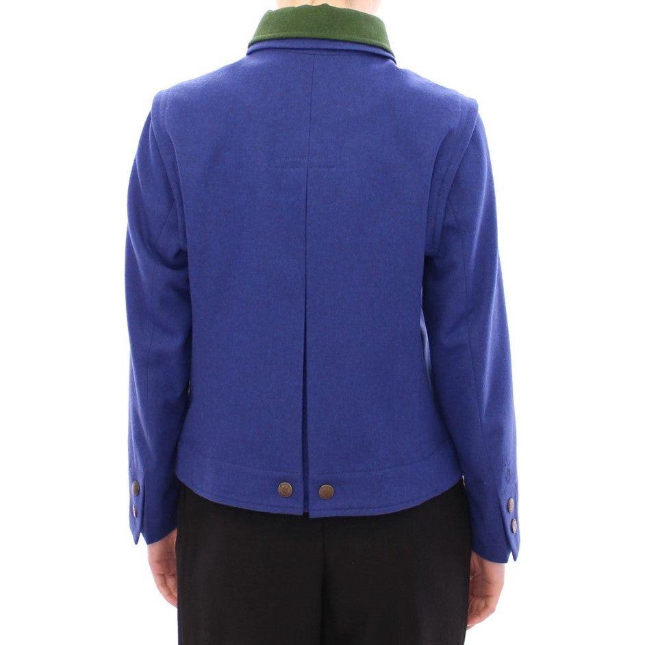 Andrea Incontri Elegant Blue Wool Jacket with Removable Collar Coats & Jackets Andrea Incontri Dark Slate Blue