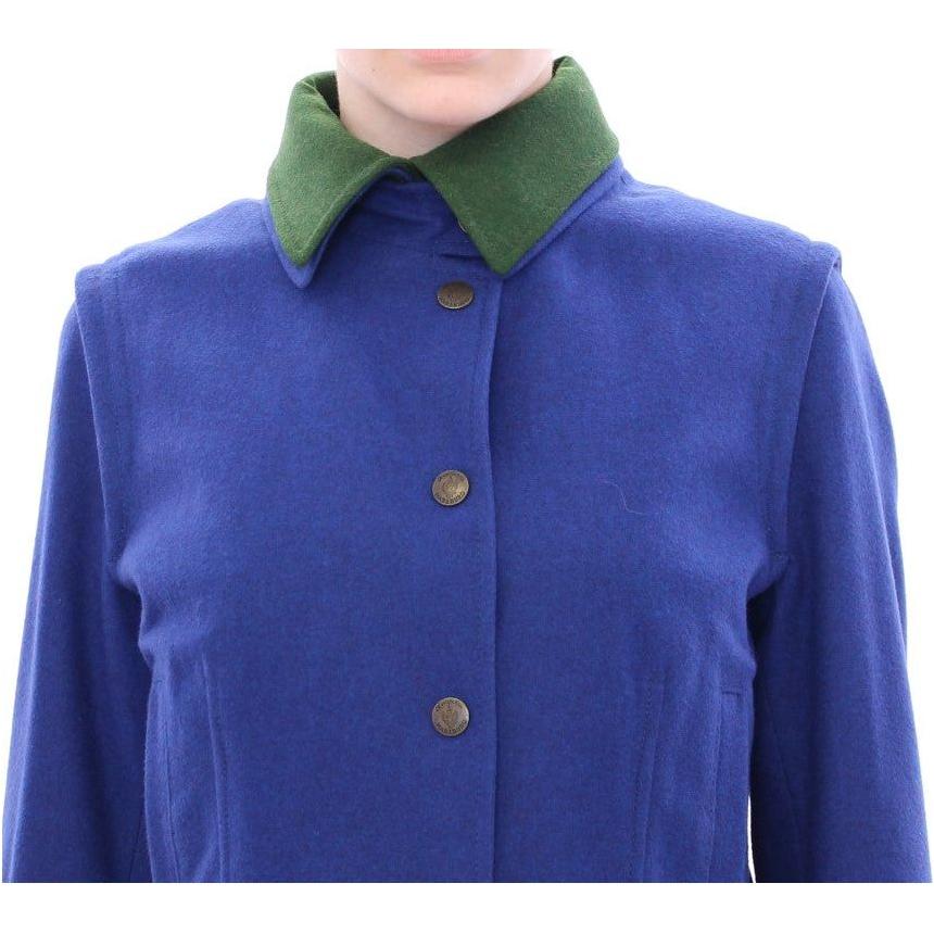 Andrea Incontri Elegant Blue Wool Jacket with Removable Collar Coats & Jackets Andrea Incontri Dark Slate Blue