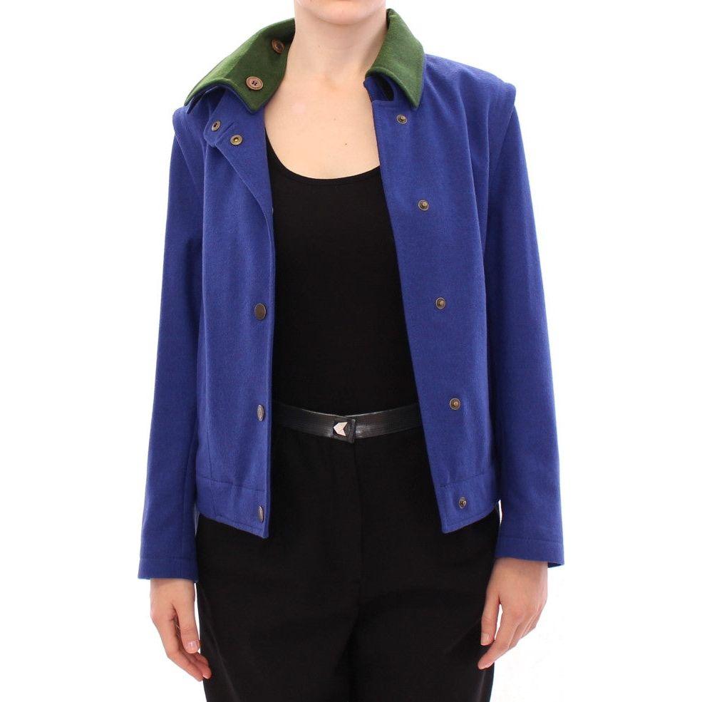 Andrea Incontri Elegant Blue Wool Jacket with Removable Collar Coats & Jackets Andrea Incontri Black