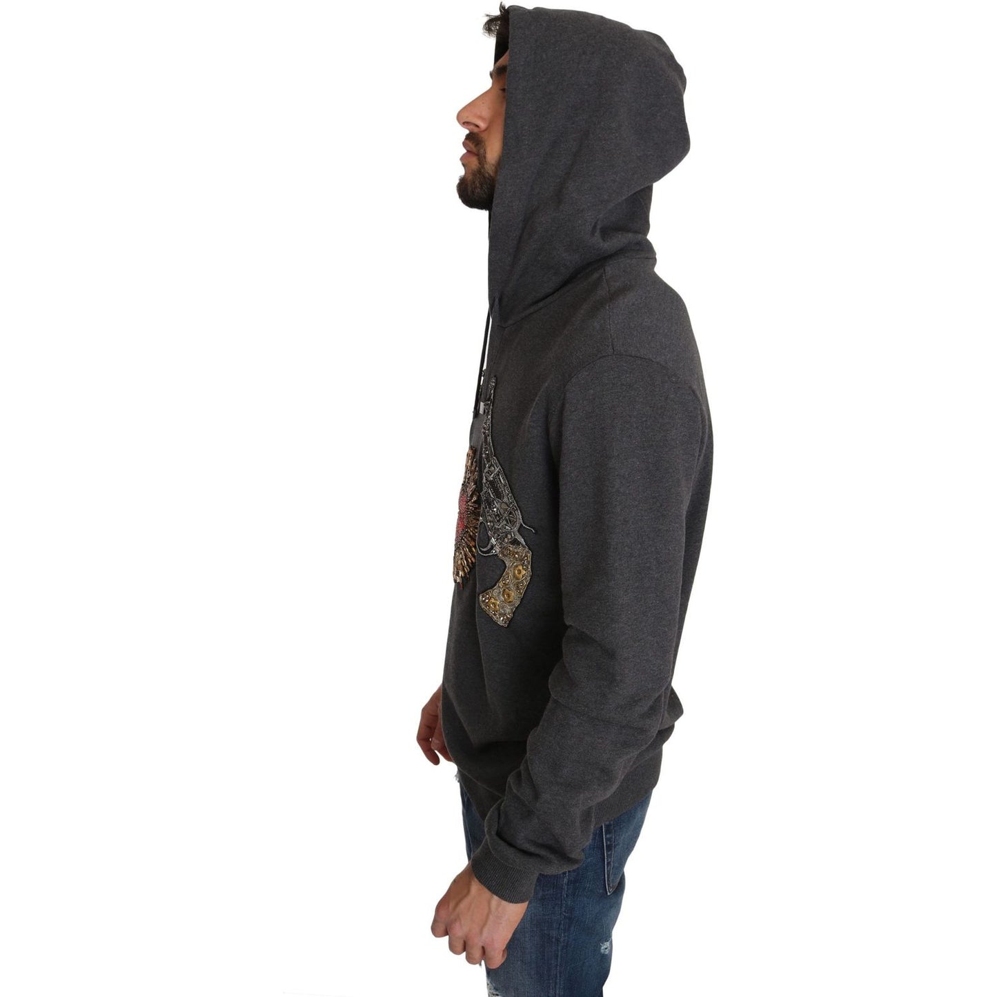 Dolce & Gabbana Gray Crystal Heart Gun Motif Sweater Dolce & Gabbana Dark Slate Gray