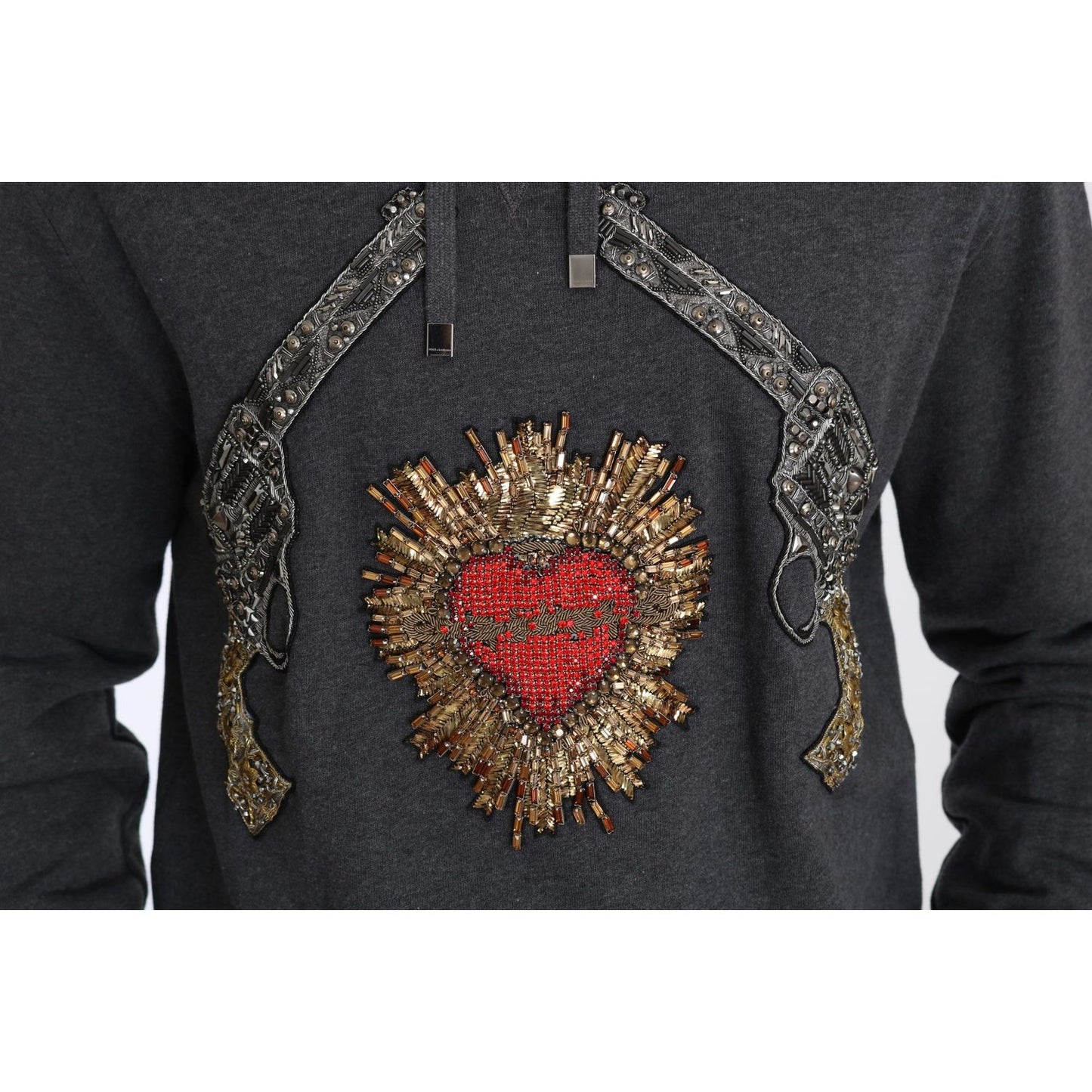 Dolce & Gabbana Gray Crystal Heart Gun Motif Sweater Dolce & Gabbana Dark Slate Gray