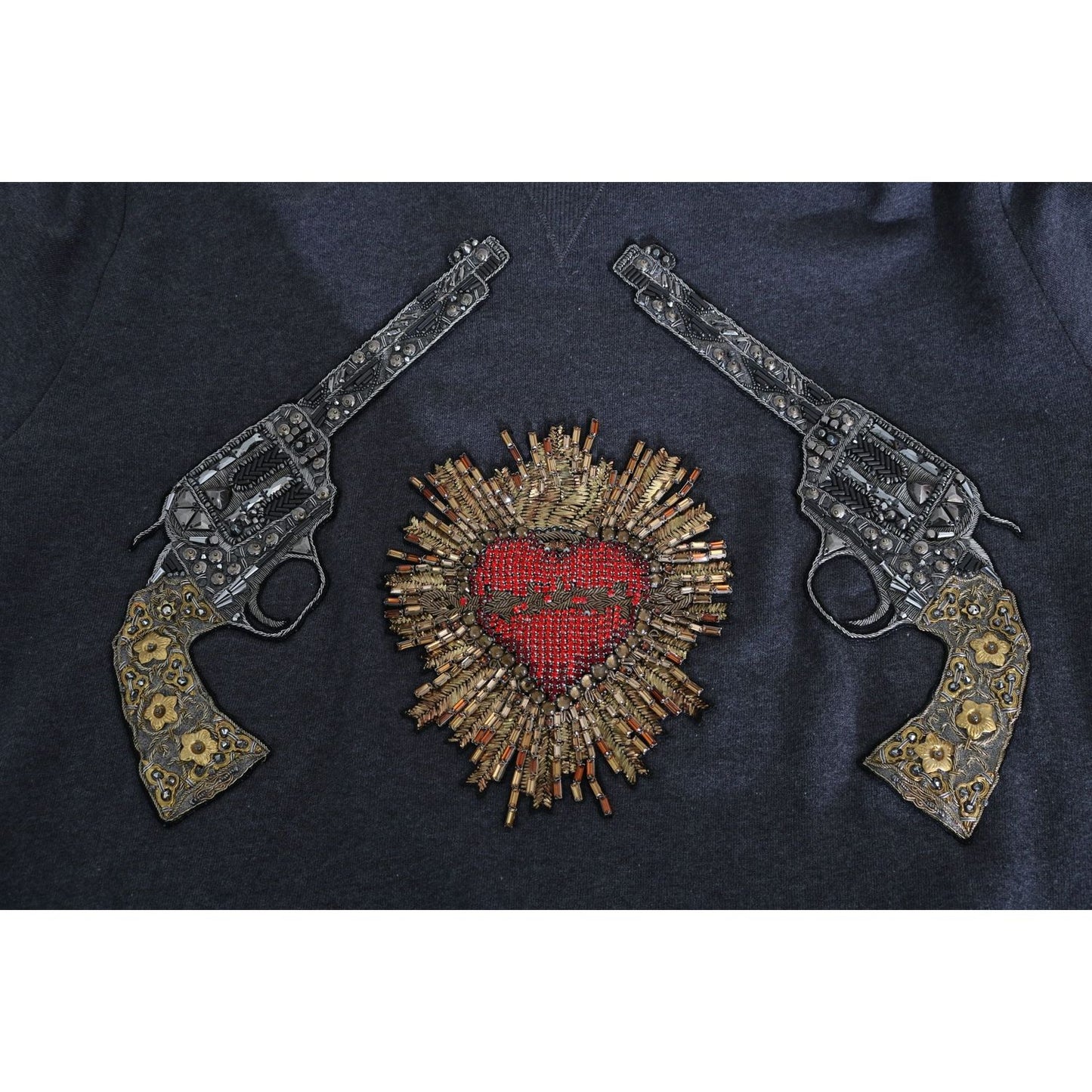 Dolce & Gabbana Gray Crystal Heart Gun Motif Sweater Dolce & Gabbana Dark Slate Gray