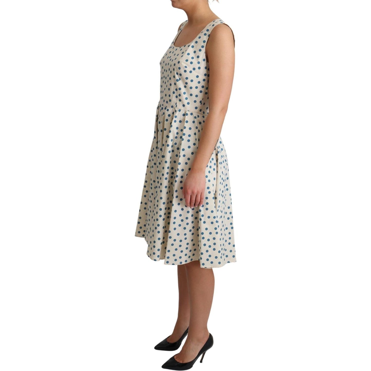 Dolce & Gabbana Elegant Beige Polka Dot A-Line Sleeveless Dress Dresses Dolce & Gabbana Rosy Brown