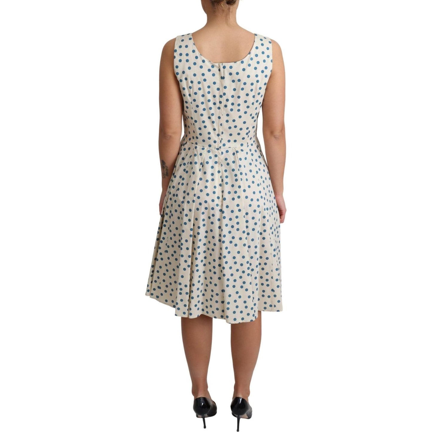 Dolce & Gabbana Elegant Beige Polka Dot A-Line Sleeveless Dress Dresses Dolce & Gabbana Gray
