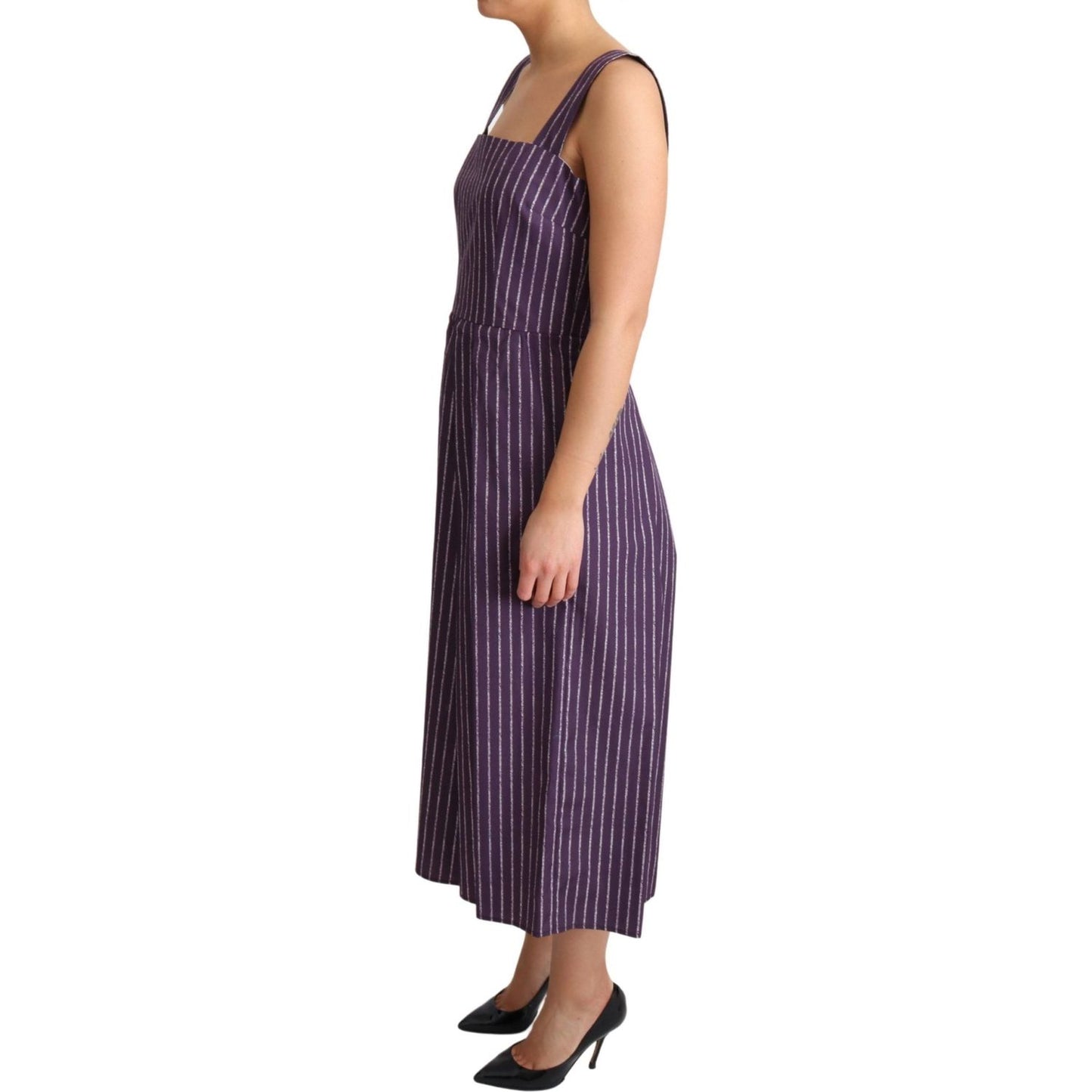 Dolce & Gabbana Elegant Sleeveless A-Line Purple Stripe Dress Dolce & Gabbana Dark Slate Gray
