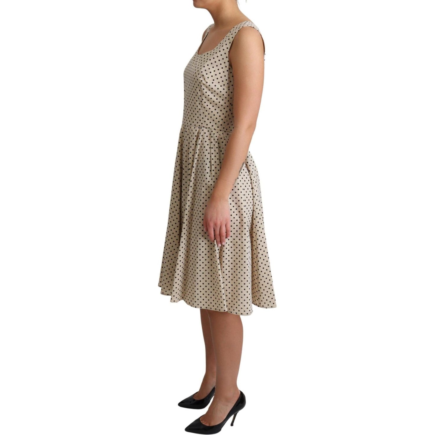 Dolce & Gabbana Elegant Polka Dot Sleeveless A-Line Dress Dresses Dolce & Gabbana Rosy Brown