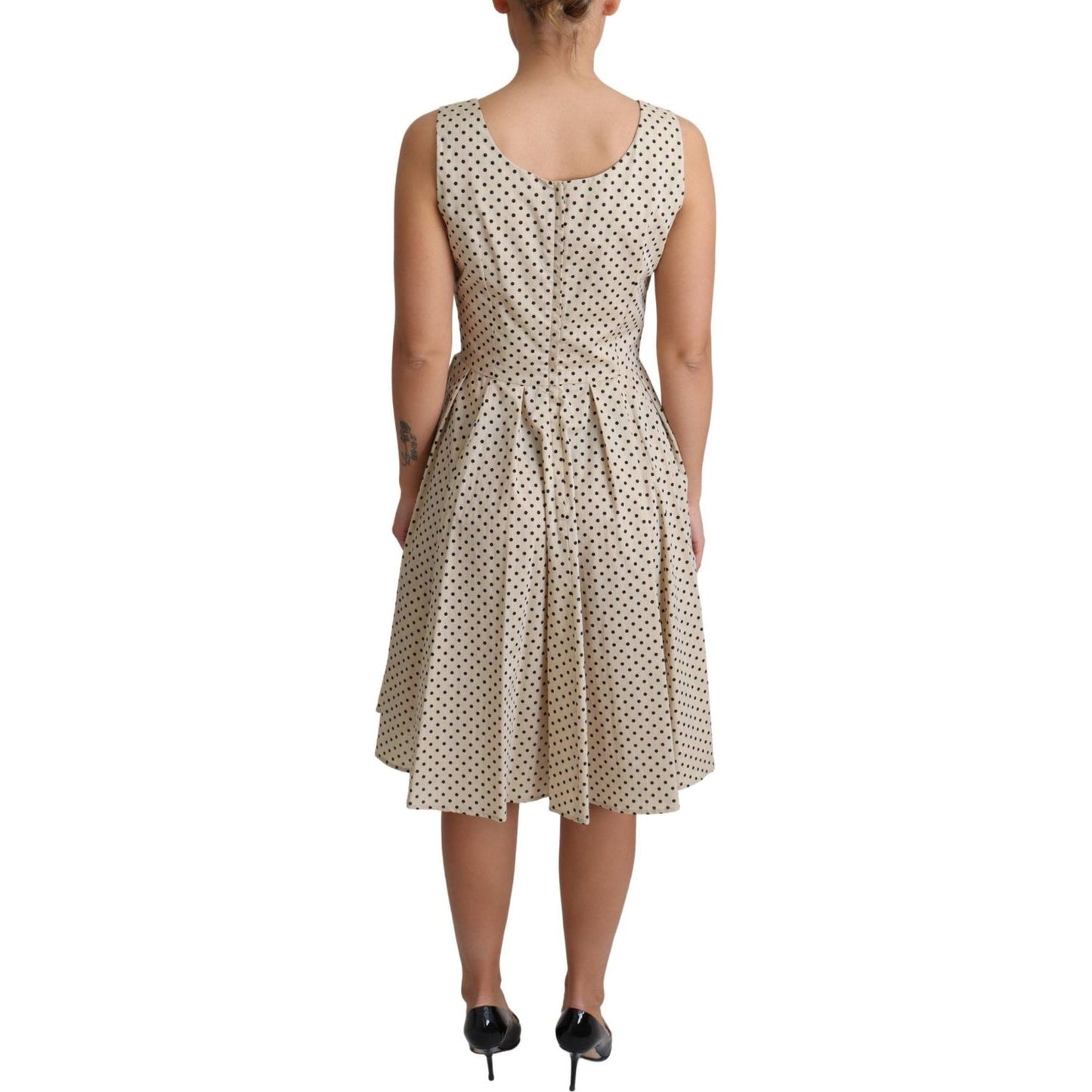 Dolce & Gabbana Elegant Polka Dot Sleeveless A-Line Dress Dresses Dolce & Gabbana Rosy Brown