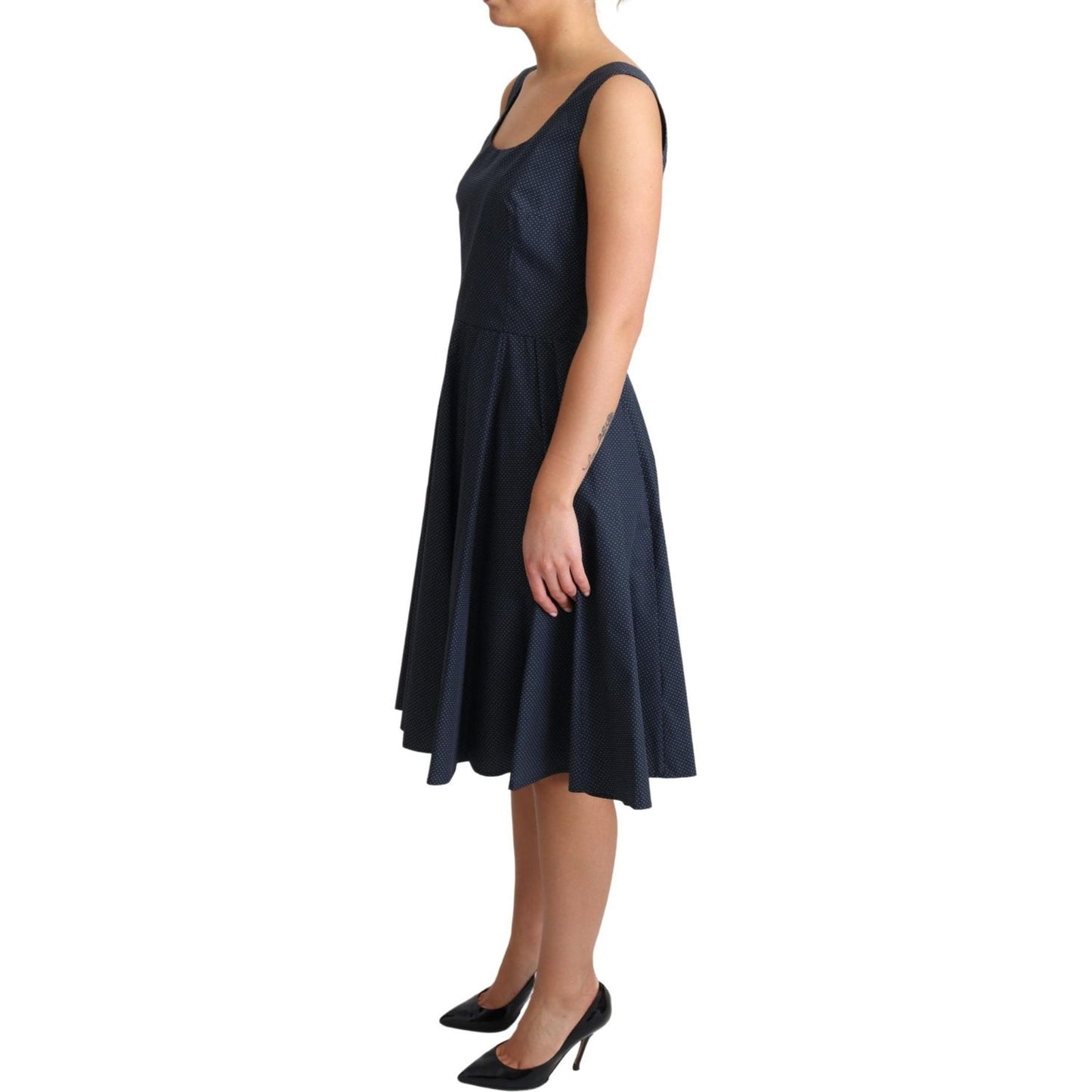 Dolce & Gabbana Elegant Polka-Dotted Blue A-Line Dress Dolce & Gabbana Tan