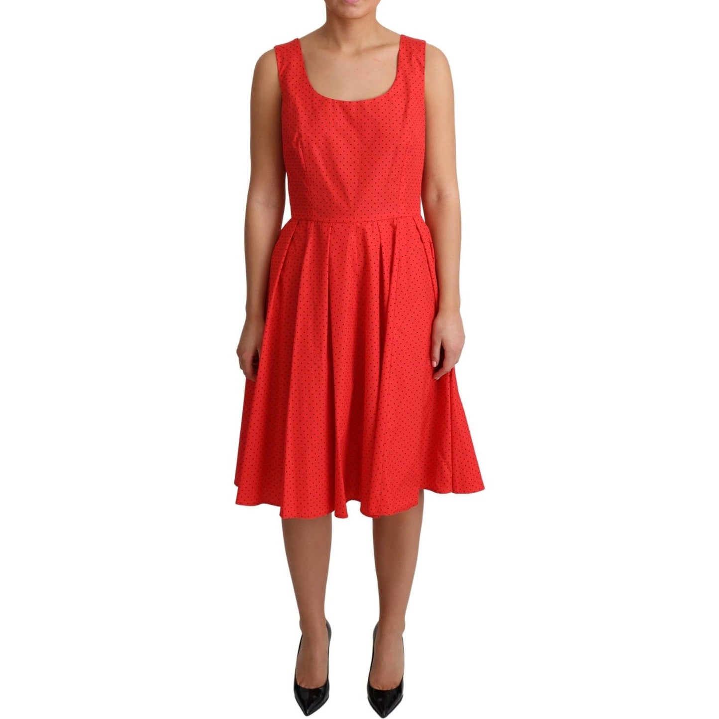 Dolce & Gabbana Elegant Polka Dotted A-Line Sleeveless Dress Dolce & Gabbana Firebrick