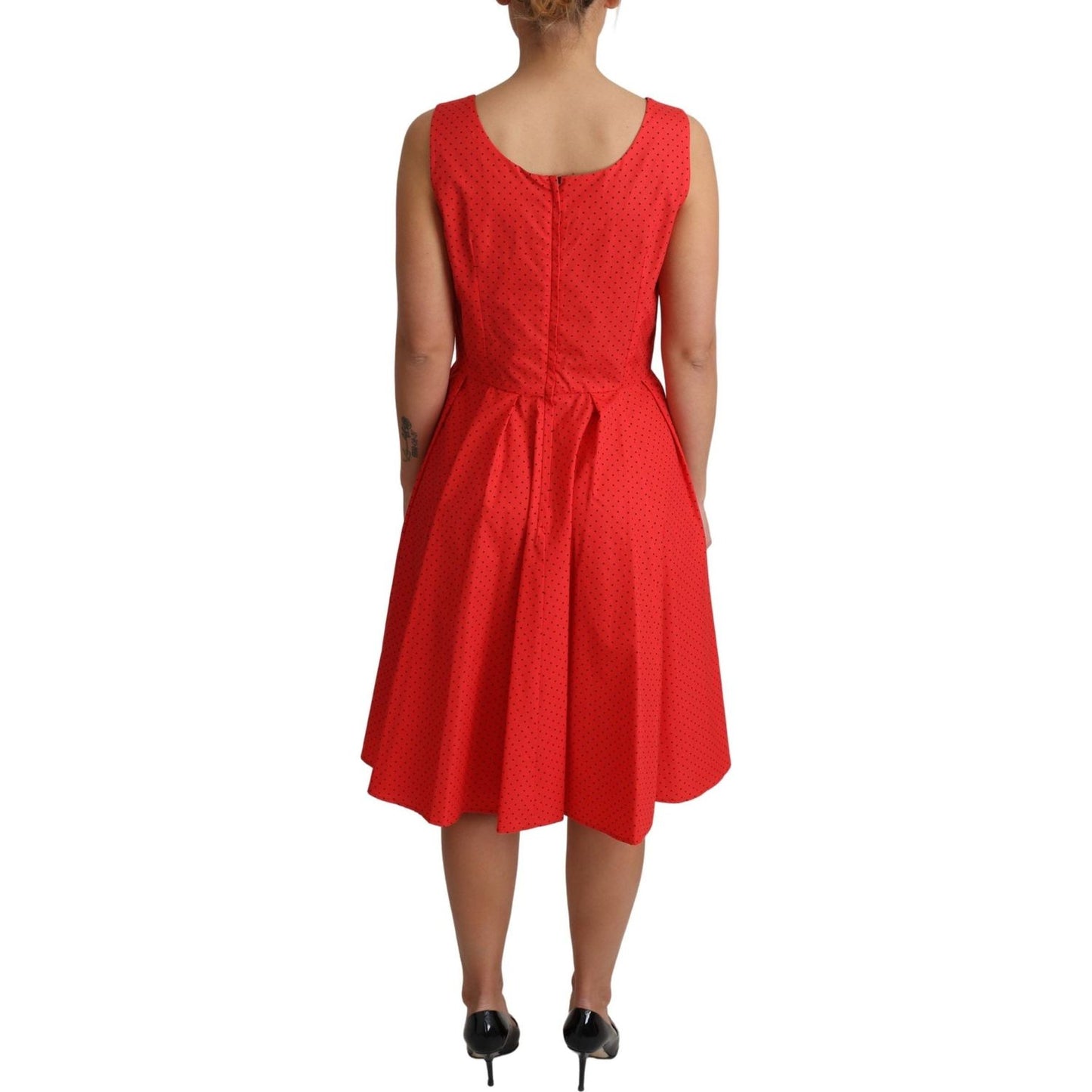 Dolce & Gabbana Elegant Polka Dotted A-Line Sleeveless Dress Dolce & Gabbana Firebrick