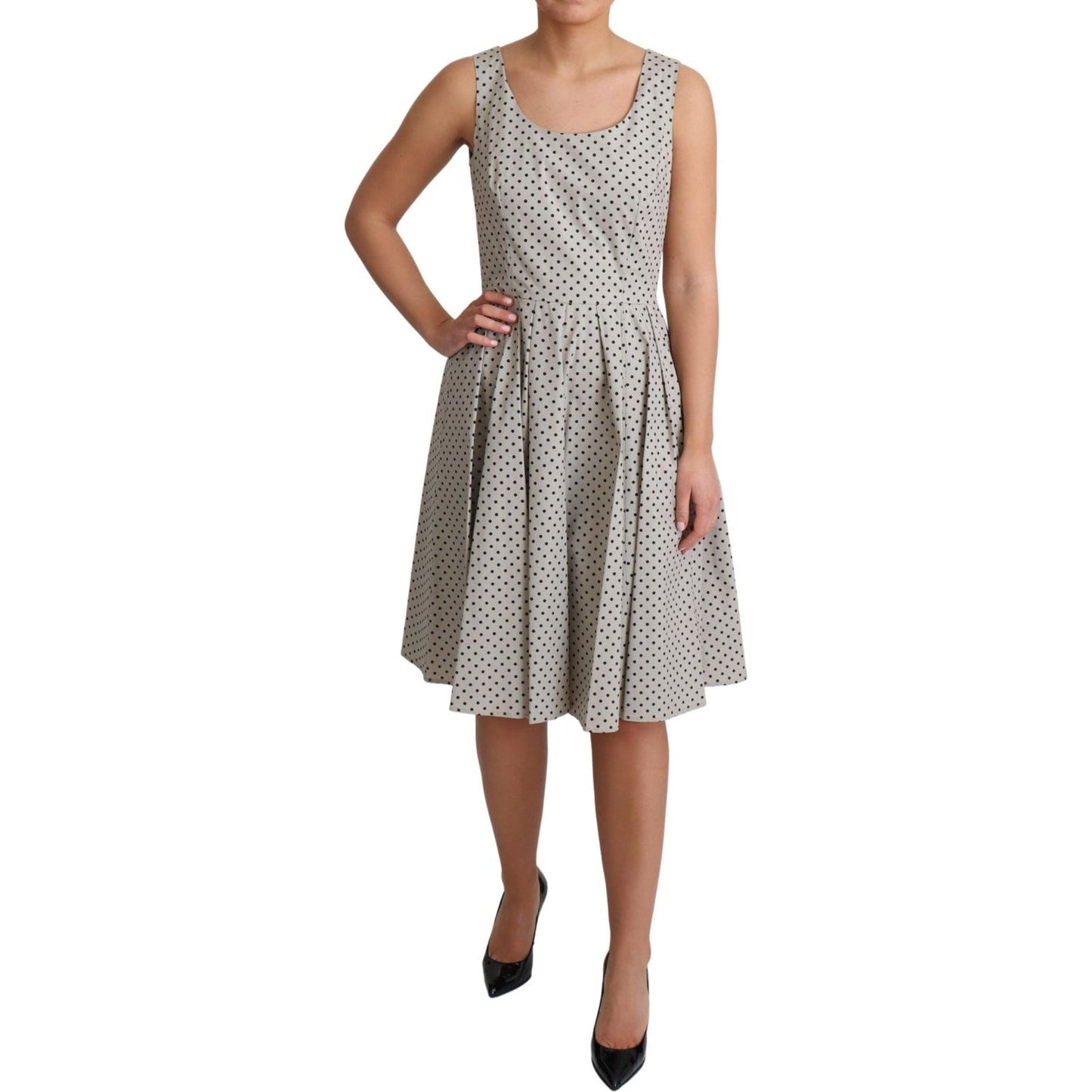 Dolce & Gabbana Polka-Dotted Beige Sleeveless A-line Dress Dresses Dolce & Gabbana Rosy Brown