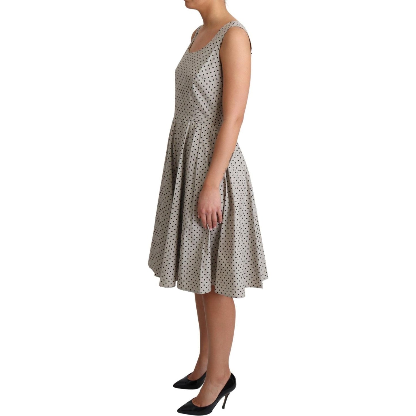 Dolce & Gabbana Polka-Dotted Beige Sleeveless A-line Dress Dresses Dolce & Gabbana Rosy Brown