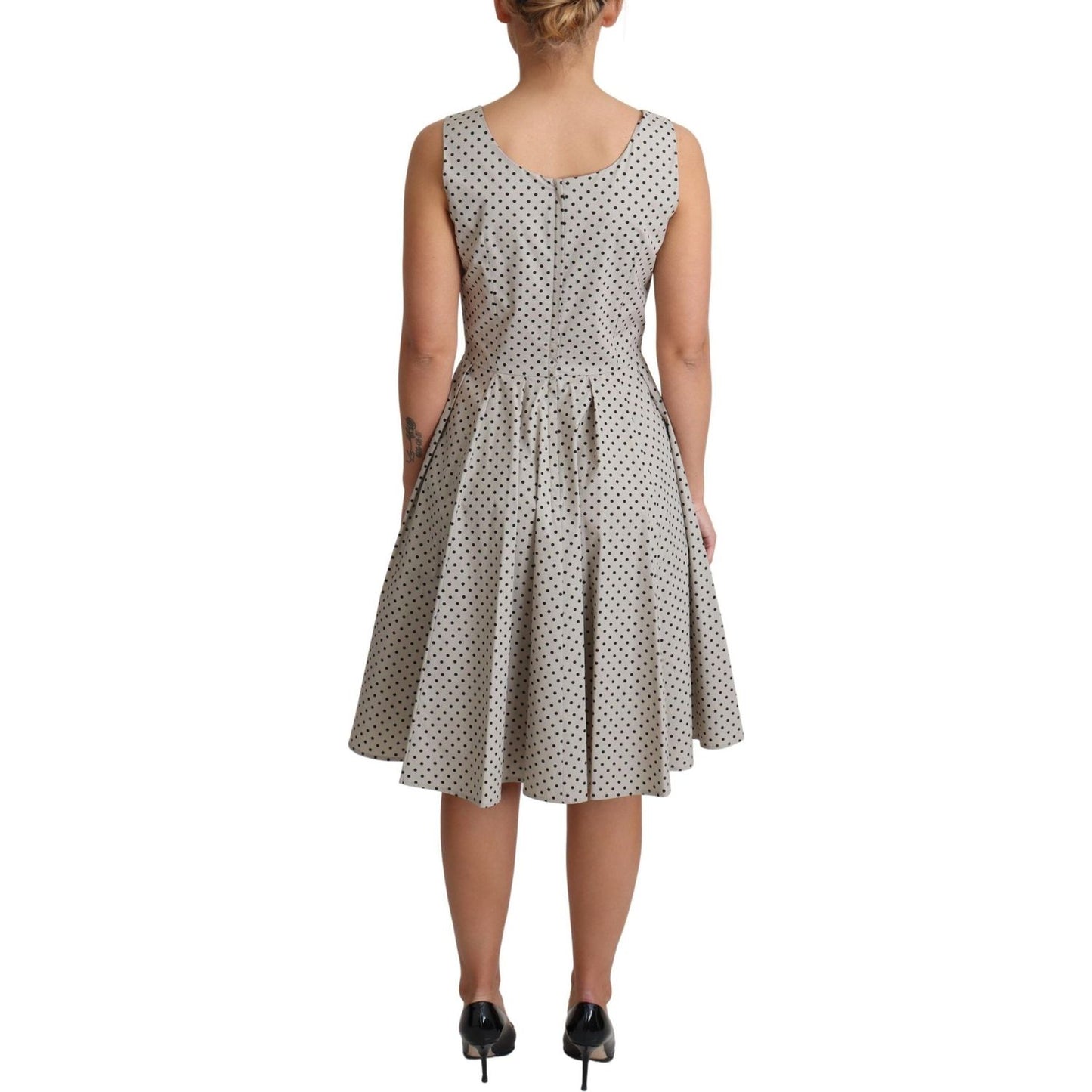 Dolce & Gabbana Polka-Dotted Beige Sleeveless A-line Dress Dresses Dolce & Gabbana Rosy Brown