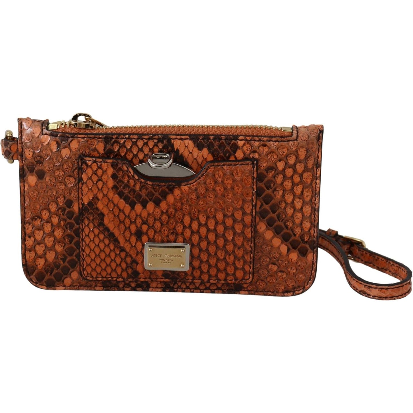 Dolce & Gabbana Elegant Python Patterned Leather Wristlet Dolce & Gabbana Saddle Brown