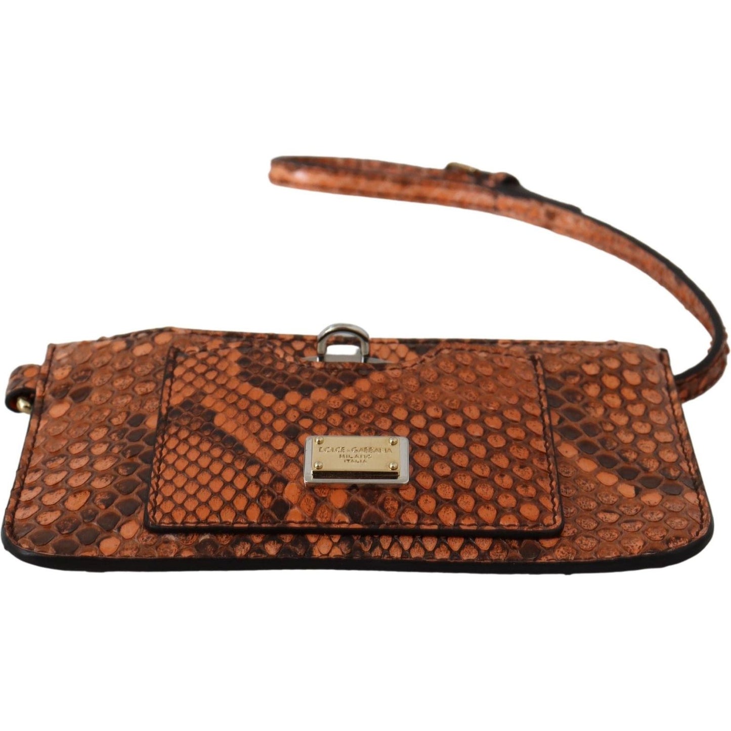 Dolce & Gabbana Elegant Python Patterned Leather Wristlet Dolce & Gabbana Saddle Brown