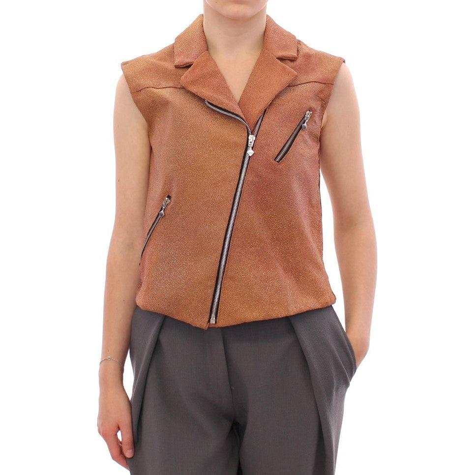 La Maison du Couturier Sleeveless Leather Couture Vest in Rich Brown Coats & Jackets La Maison du Couturier Rosy Brown