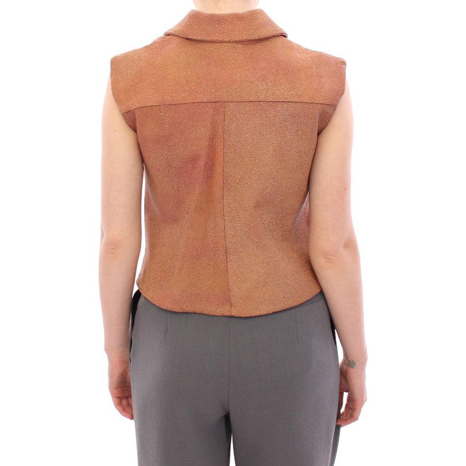 La Maison du Couturier Sleeveless Leather Couture Vest in Rich Brown Coats & Jackets La Maison du Couturier Rosy Brown