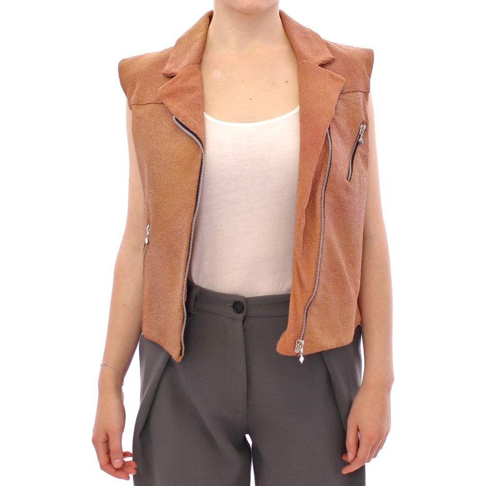 La Maison du Couturier Sleeveless Leather Couture Vest in Rich Brown Coats & Jackets La Maison du Couturier Rosy Brown