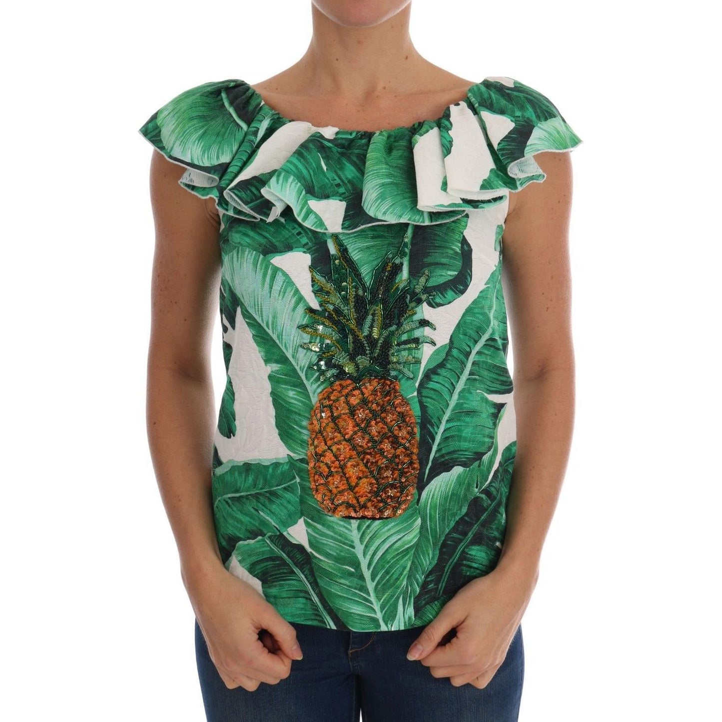 Dolce & Gabbana Elegant Sequined Pineapple Blouse Dolce & Gabbana Dark Slate Gray