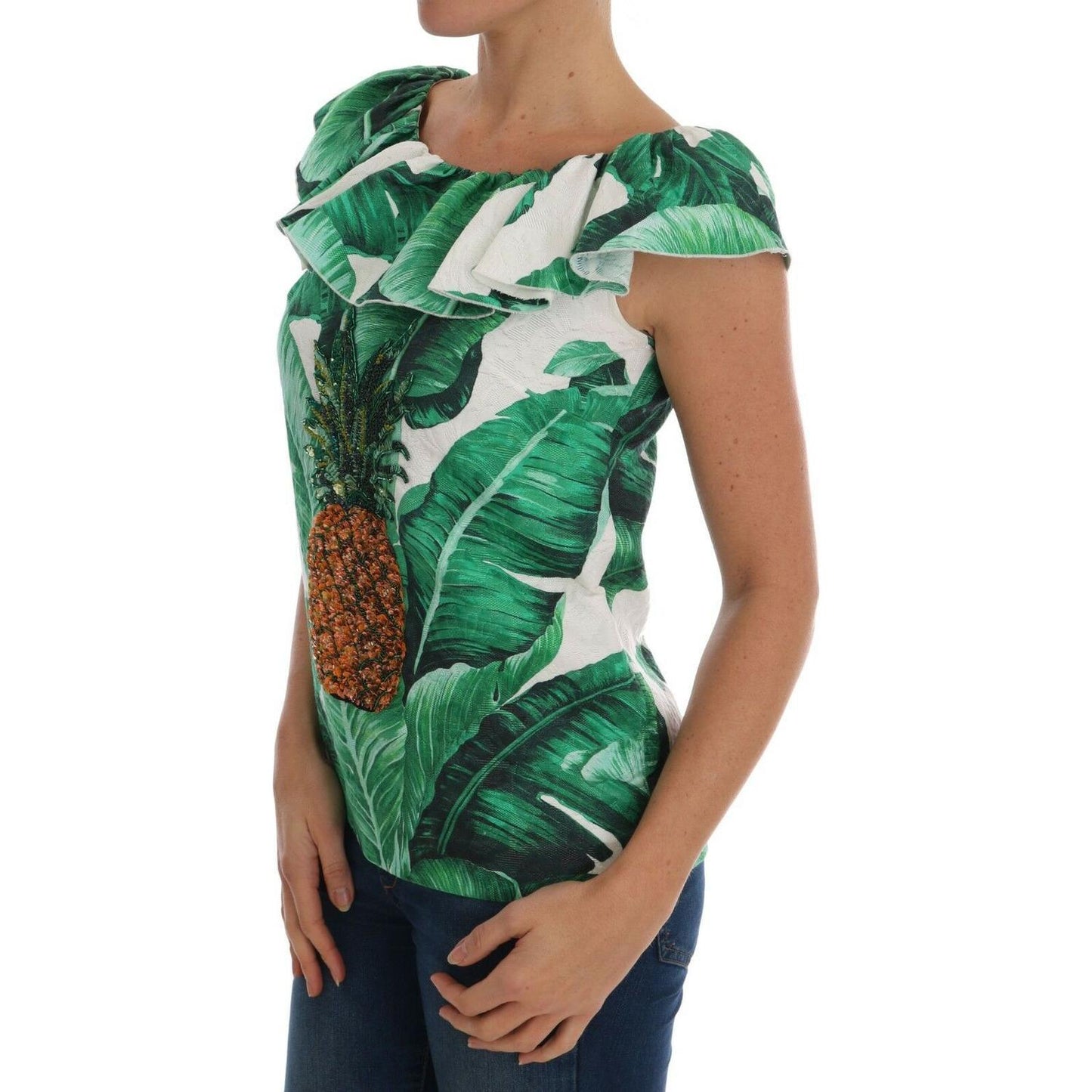 Dolce & Gabbana Elegant Sequined Pineapple Blouse Dolce & Gabbana Dark Slate Gray