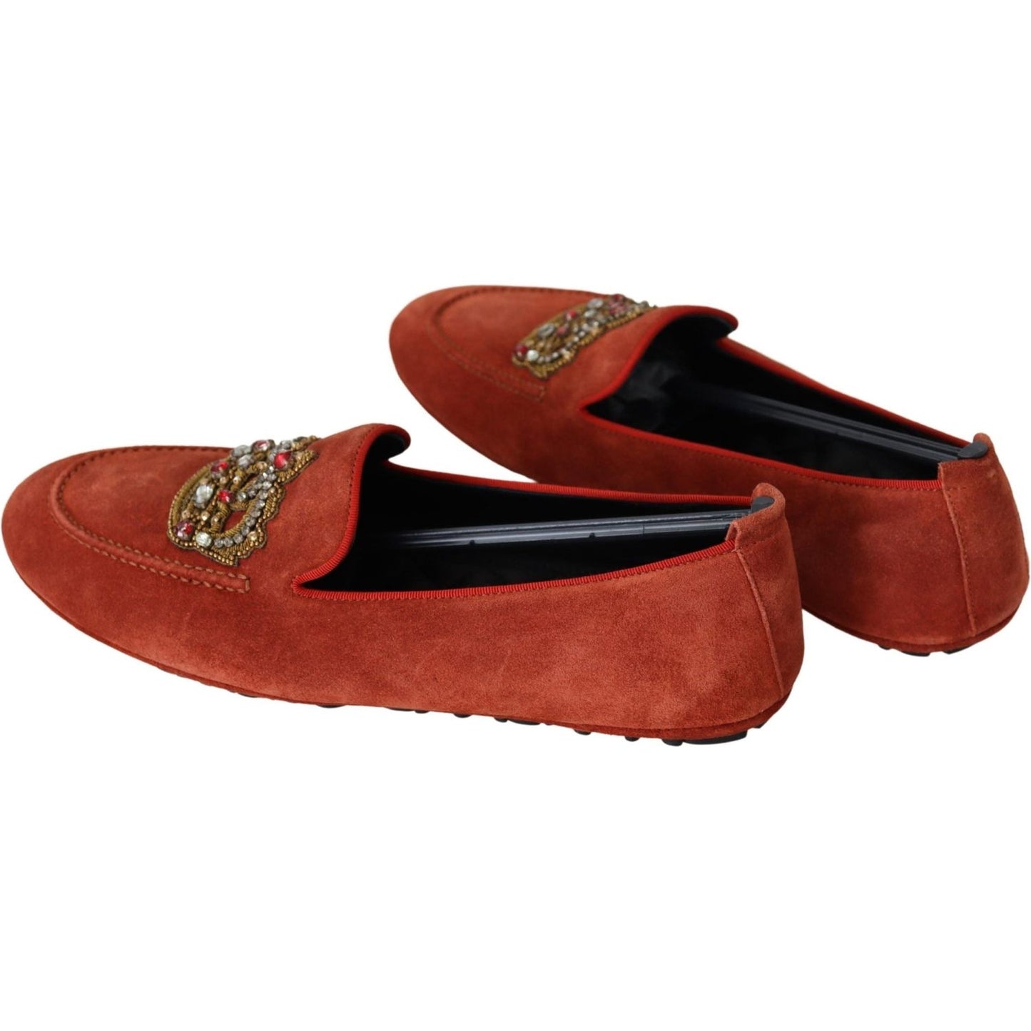 Dolce & Gabbana Opulent Orange Leather Loafers with Gold Embroidery Dolce & Gabbana Saddle Brown