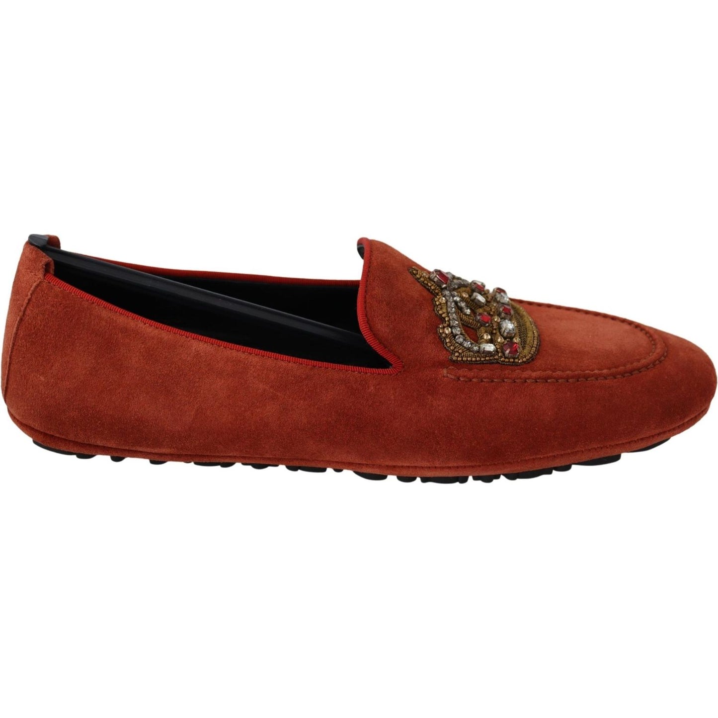 Dolce & Gabbana Opulent Orange Leather Loafers with Gold Embroidery Dolce & Gabbana Saddle Brown