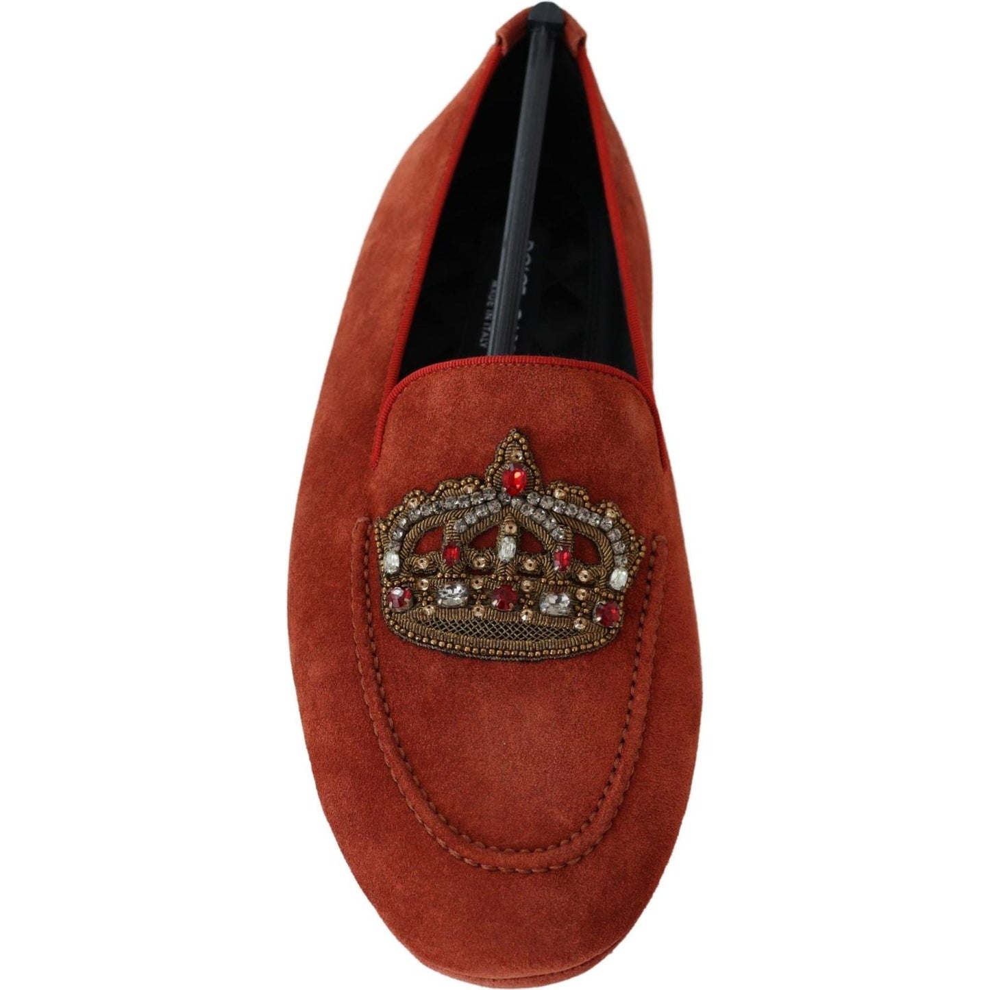 Dolce & Gabbana Opulent Orange Leather Loafers with Gold Embroidery Dolce & Gabbana Saddle Brown