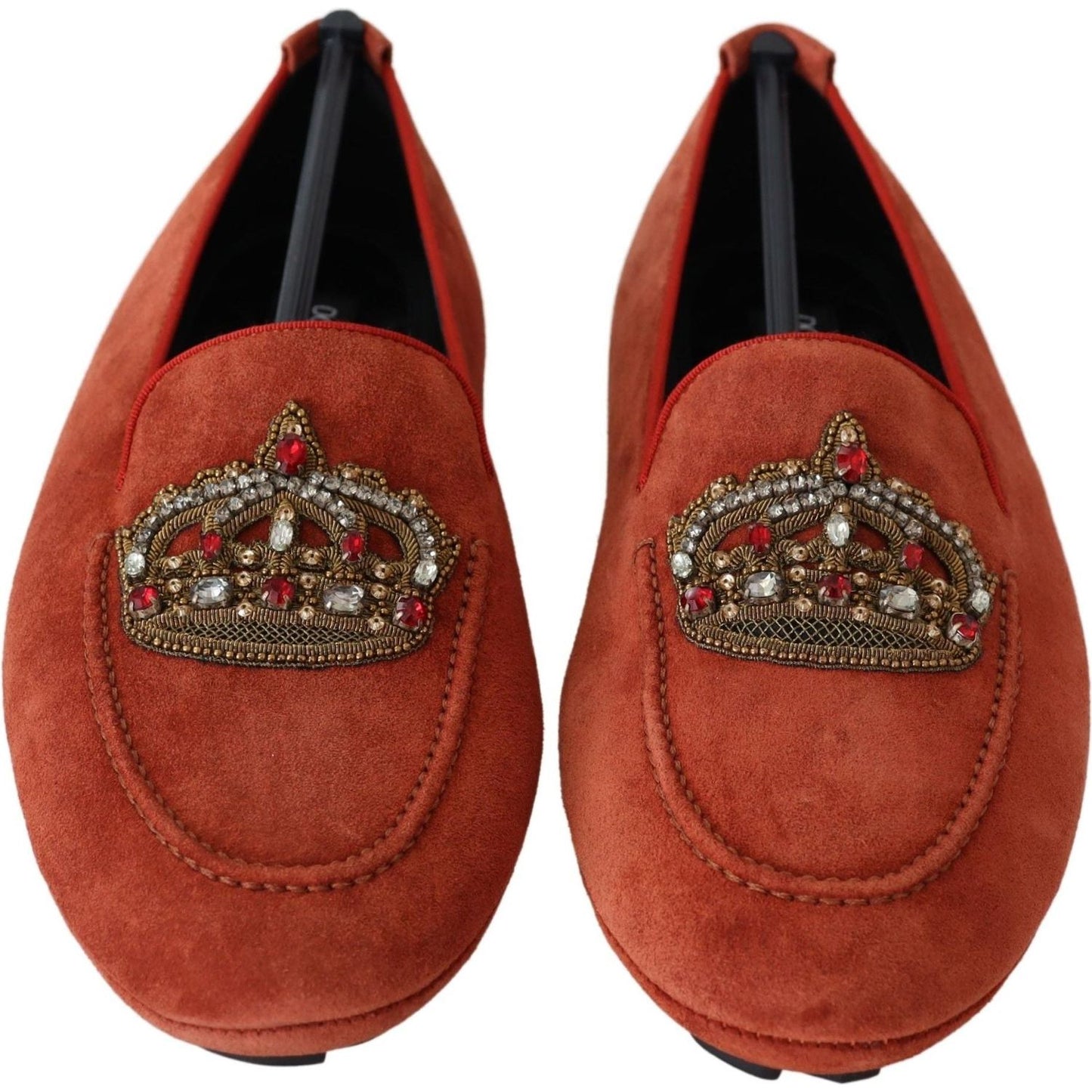Dolce & Gabbana Opulent Orange Leather Loafers with Gold Embroidery Dolce & Gabbana Saddle Brown
