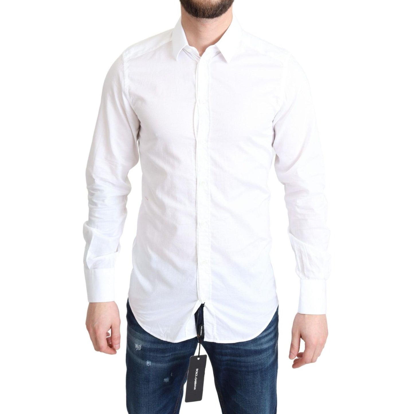 Dolce & Gabbana Elegant White Cotton Dress Shirt Slim Fit Dolce & Gabbana Dark Slate Gray