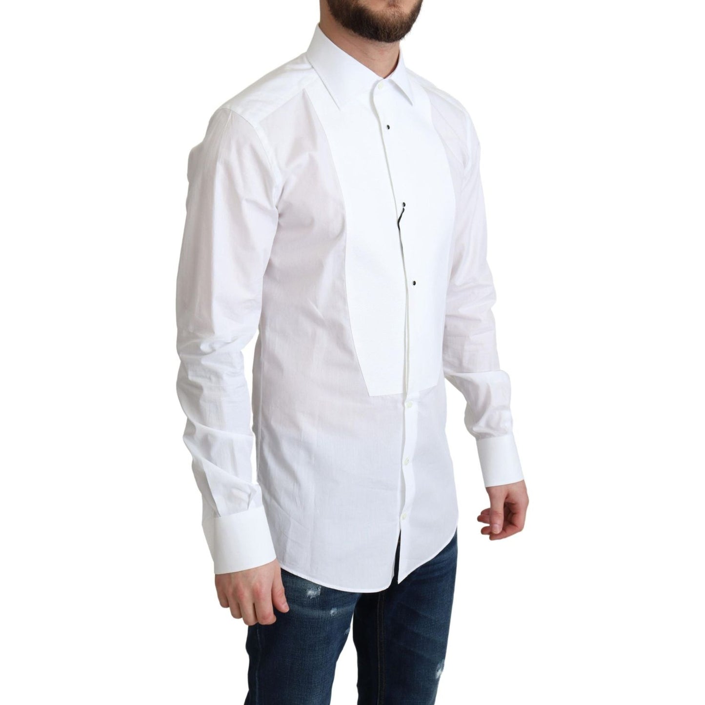 Dolce & Gabbana Elegant White Cotton Bib Dress Shirt Dolce & Gabbana Light Gray