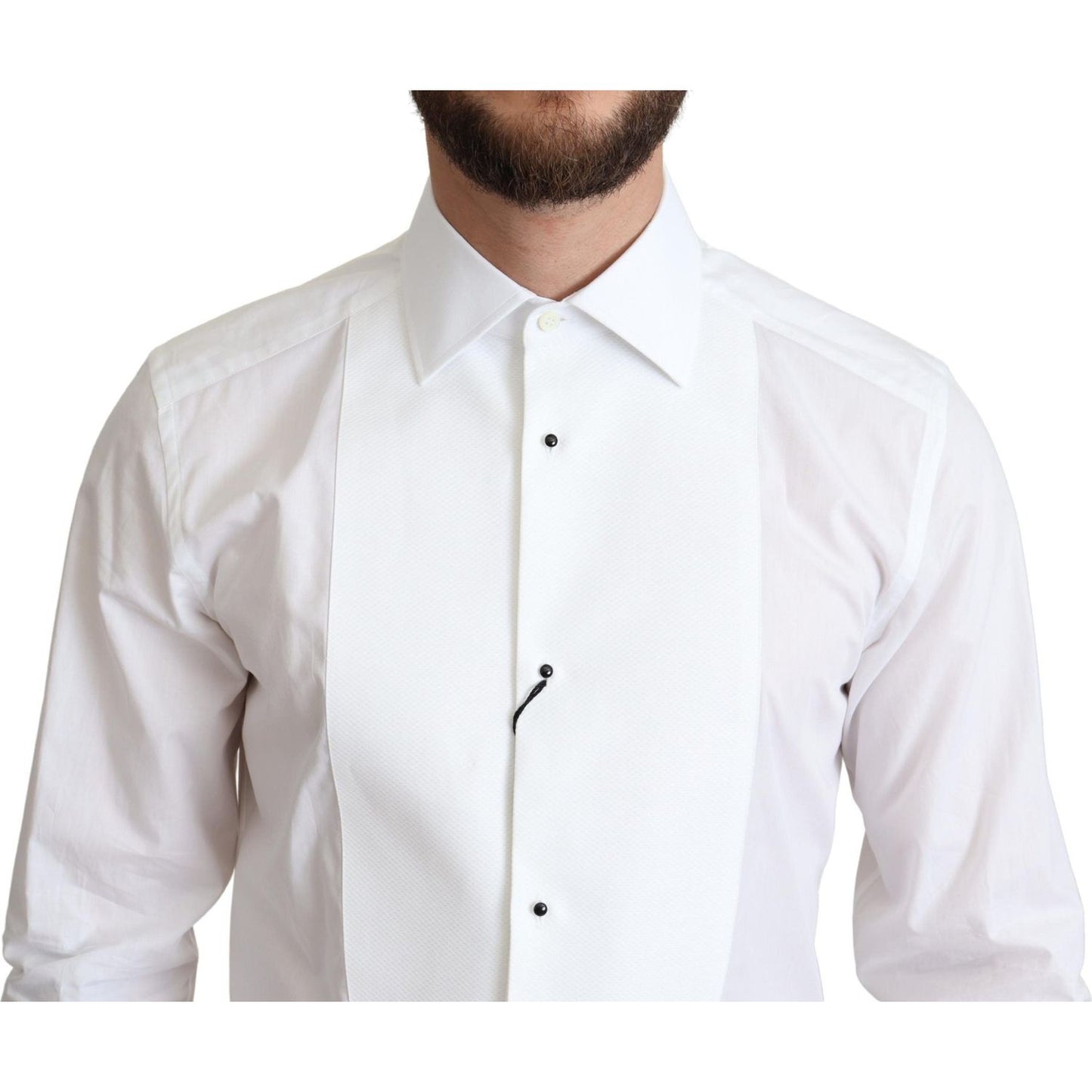 Dolce & Gabbana Elegant White Cotton Bib Dress Shirt Dolce & Gabbana Lavender
