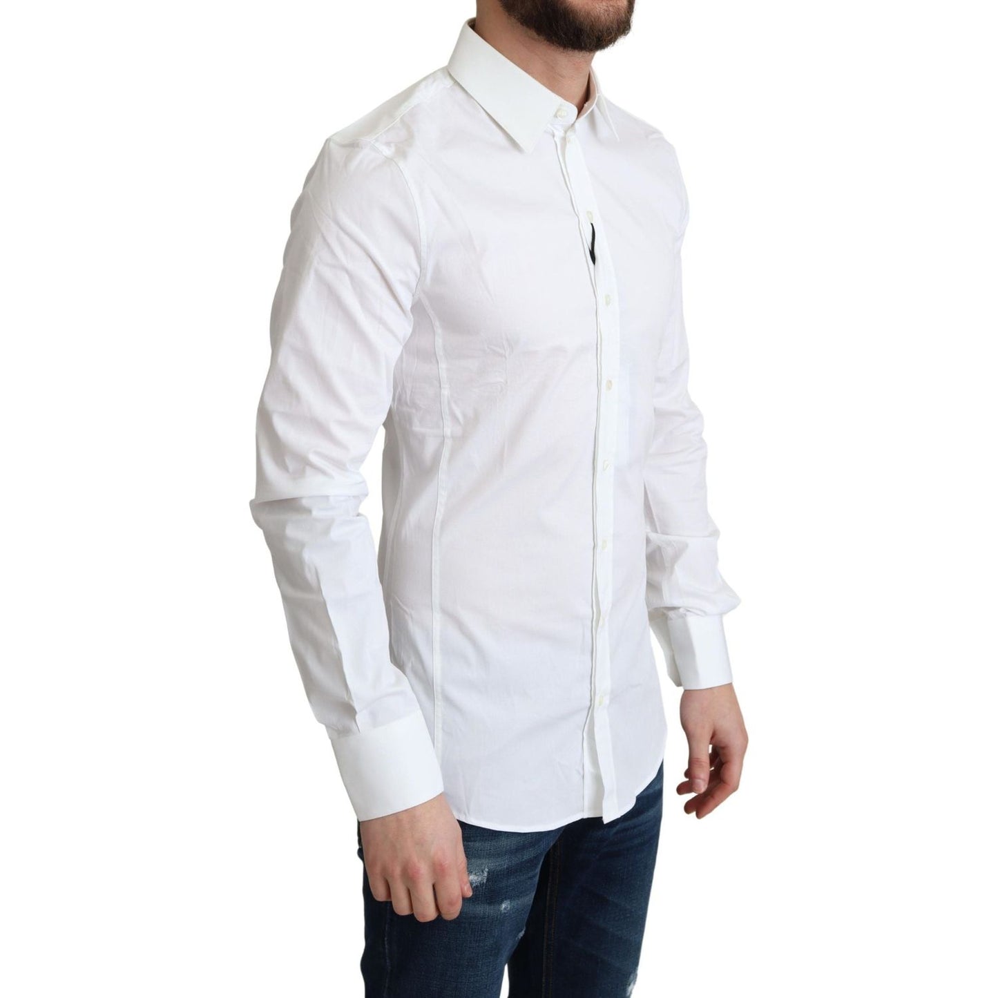 Dolce & Gabbana Elegant White Cotton Stretch Dress Shirt Dolce & Gabbana Light Gray