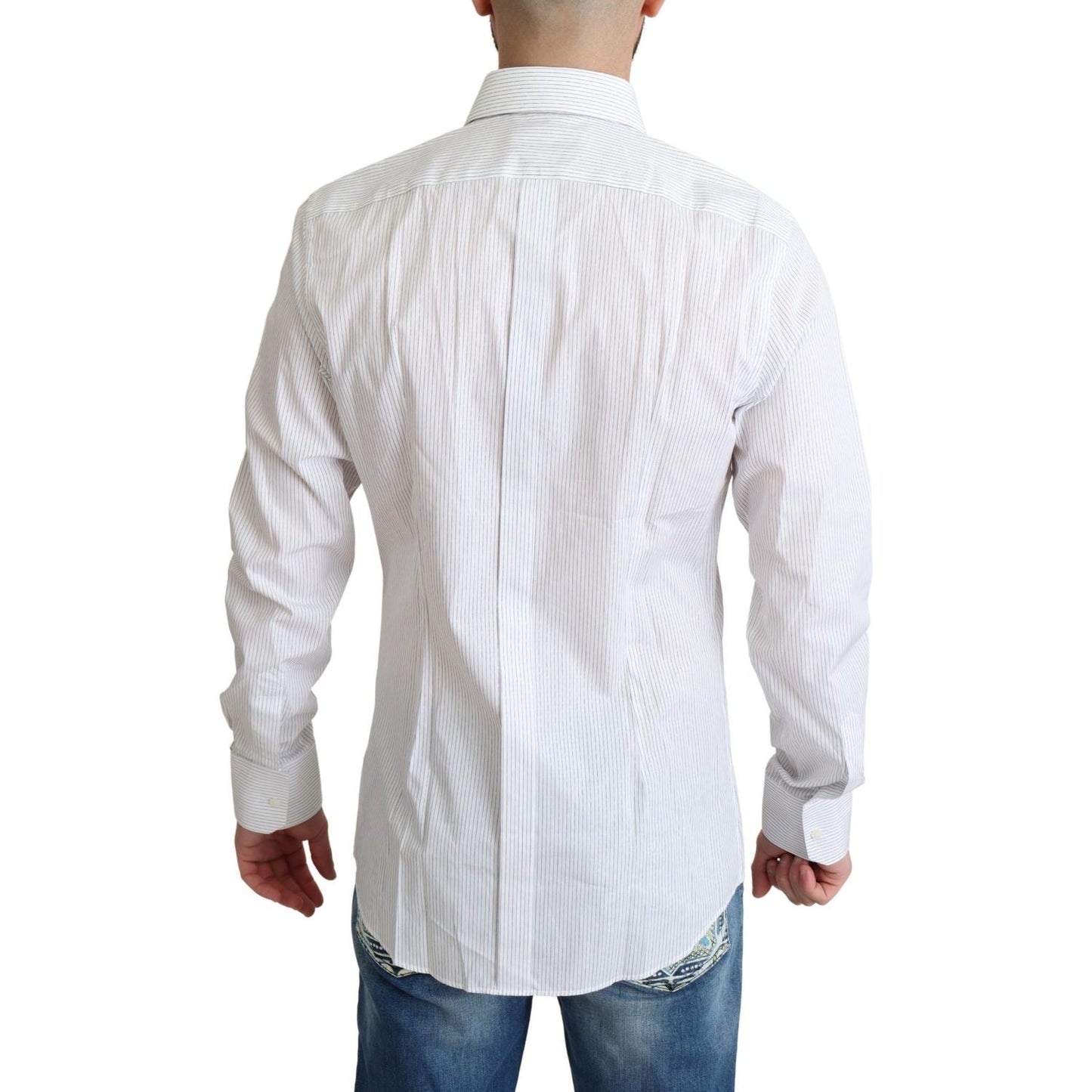 Dolce & Gabbana Elegant Striped Gold Dress Shirt Dolce & Gabbana Light Gray