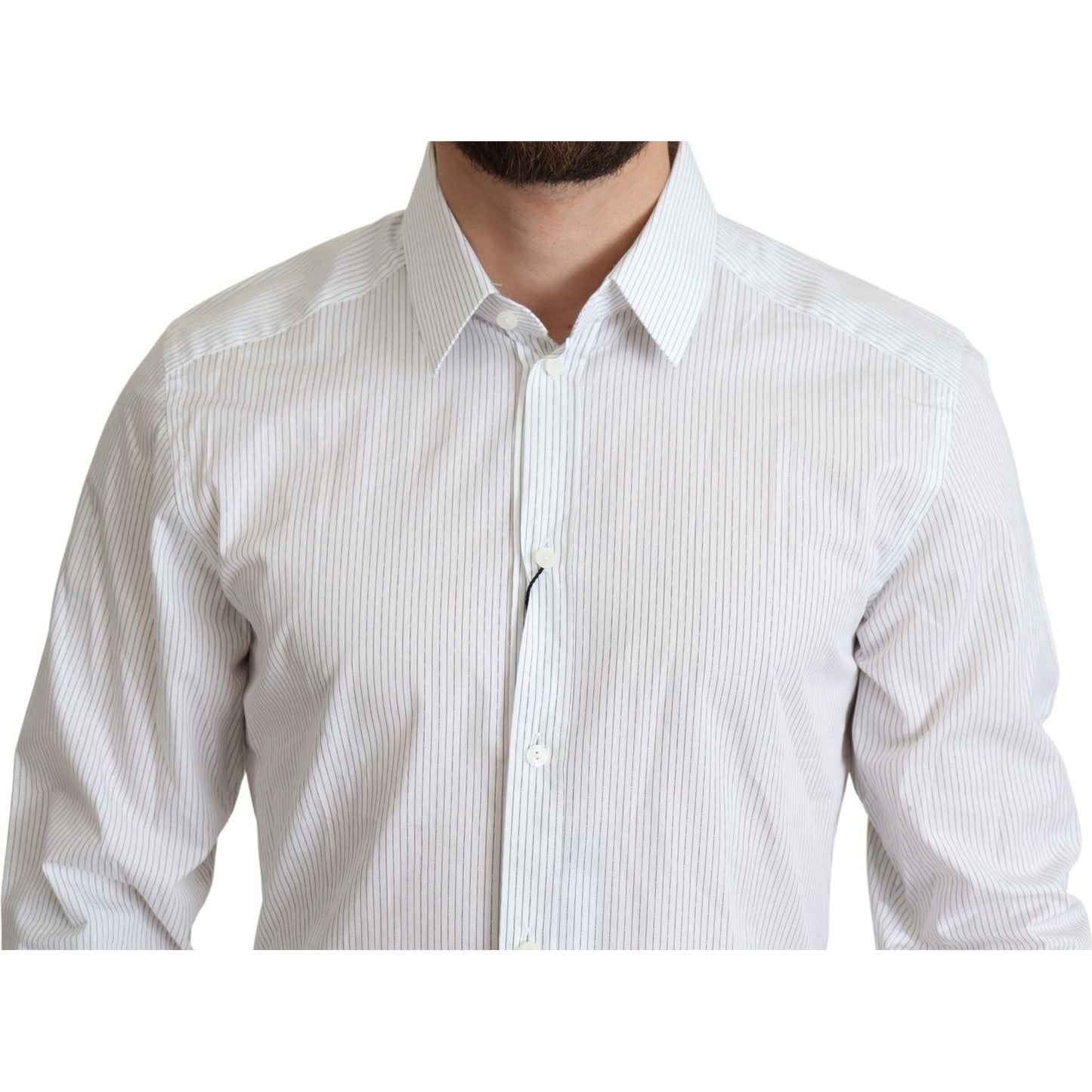 Dolce & Gabbana Elegant Striped Gold Dress Shirt Dolce & Gabbana Light Gray