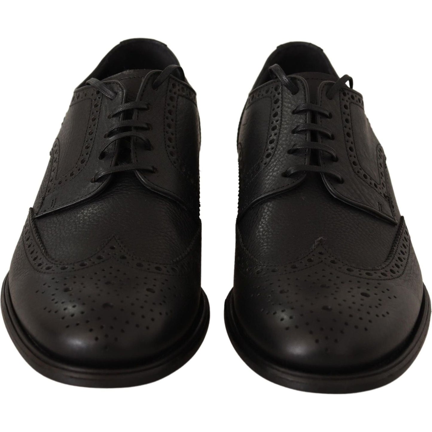 Dolce & Gabbana Elegant Black Leather Derby Wingtip Shoes Dolce & Gabbana Black
